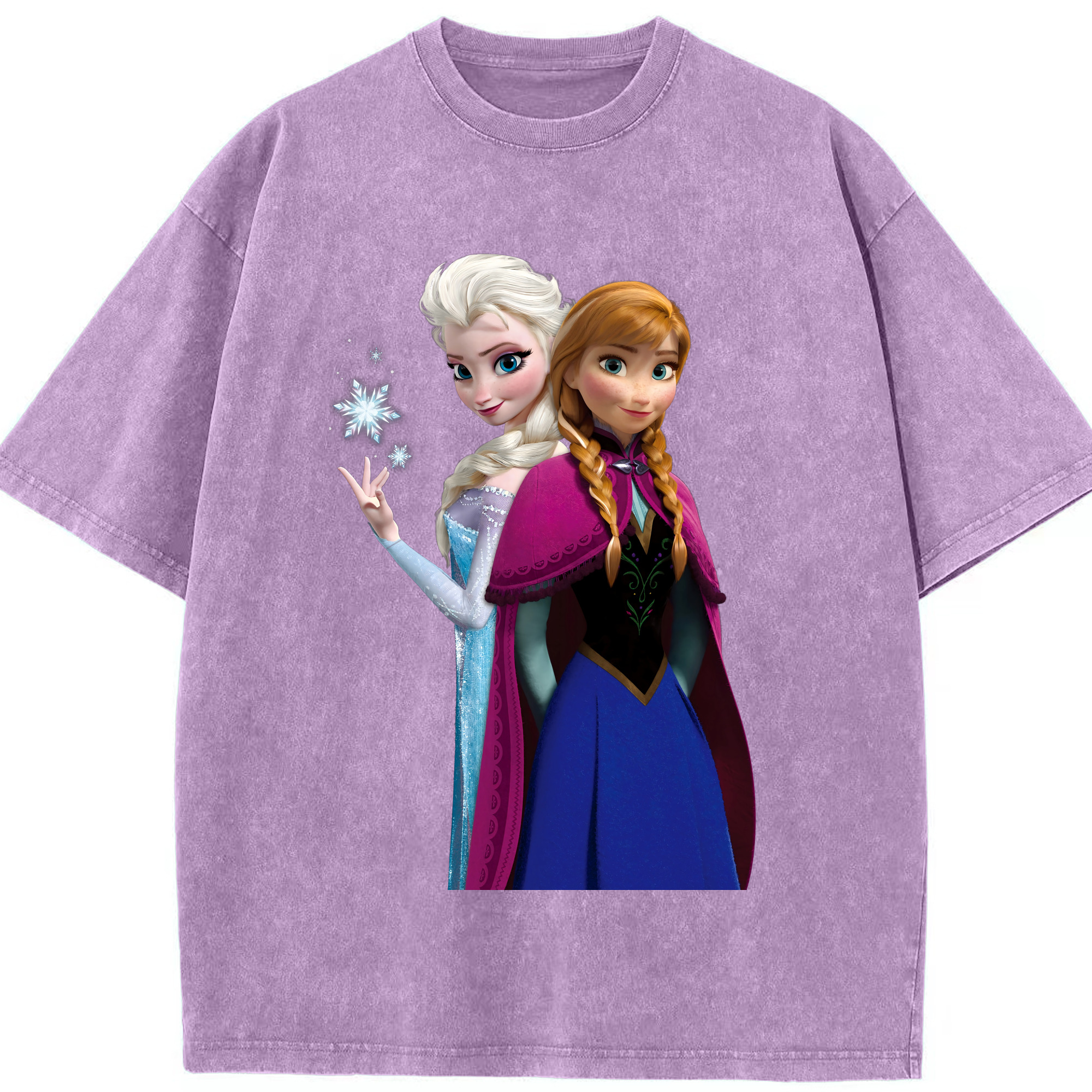 （画像用） アナと雪の女王 アンナ エルサ Frozen Anna Elsa 綿100% ヴィンテージ風 半袖Tシャツ（フロントプリント）