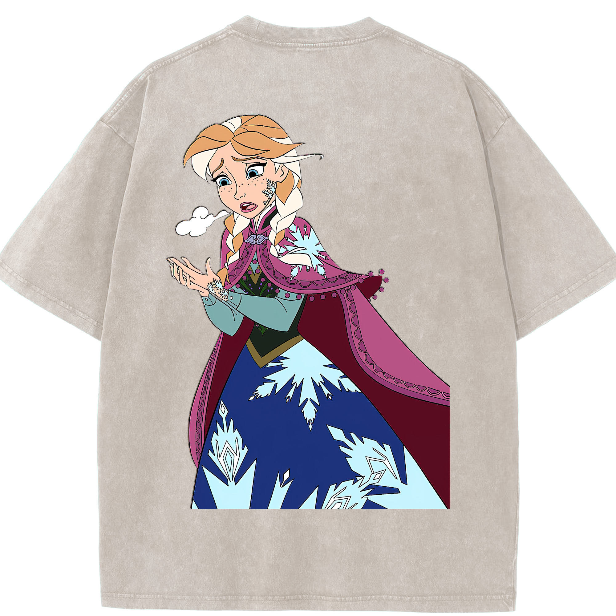 （画像用） アナと雪の女王 アンナ エルサ Frozen Anna Elsa 綿100% ヴィンテージ風 半袖Tシャツ（背面プリント）