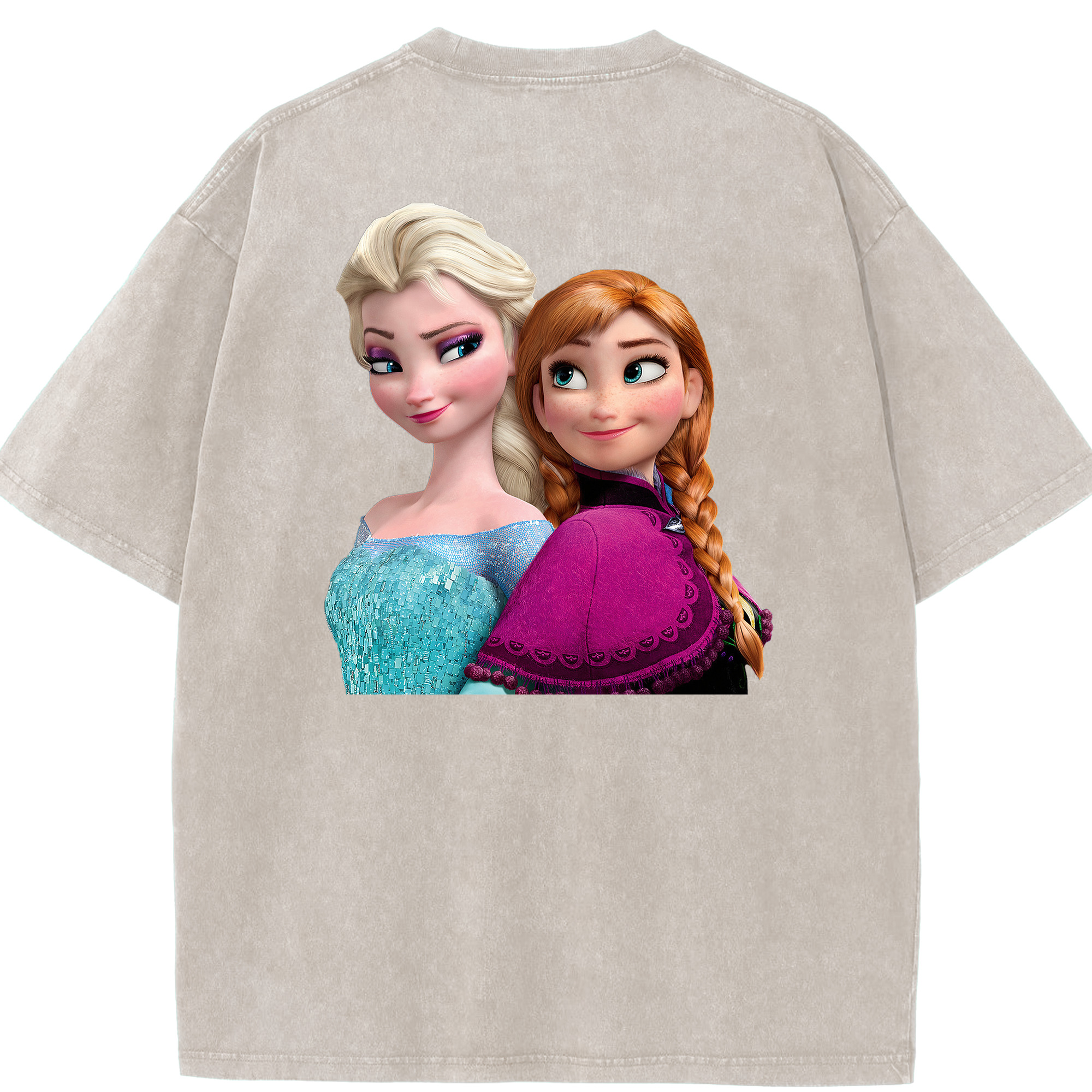 （画像用） アナと雪の女王 アンナ エルサ Frozen Anna Elsa 綿100% ヴィンテージ風 半袖Tシャツ（背面プリント）