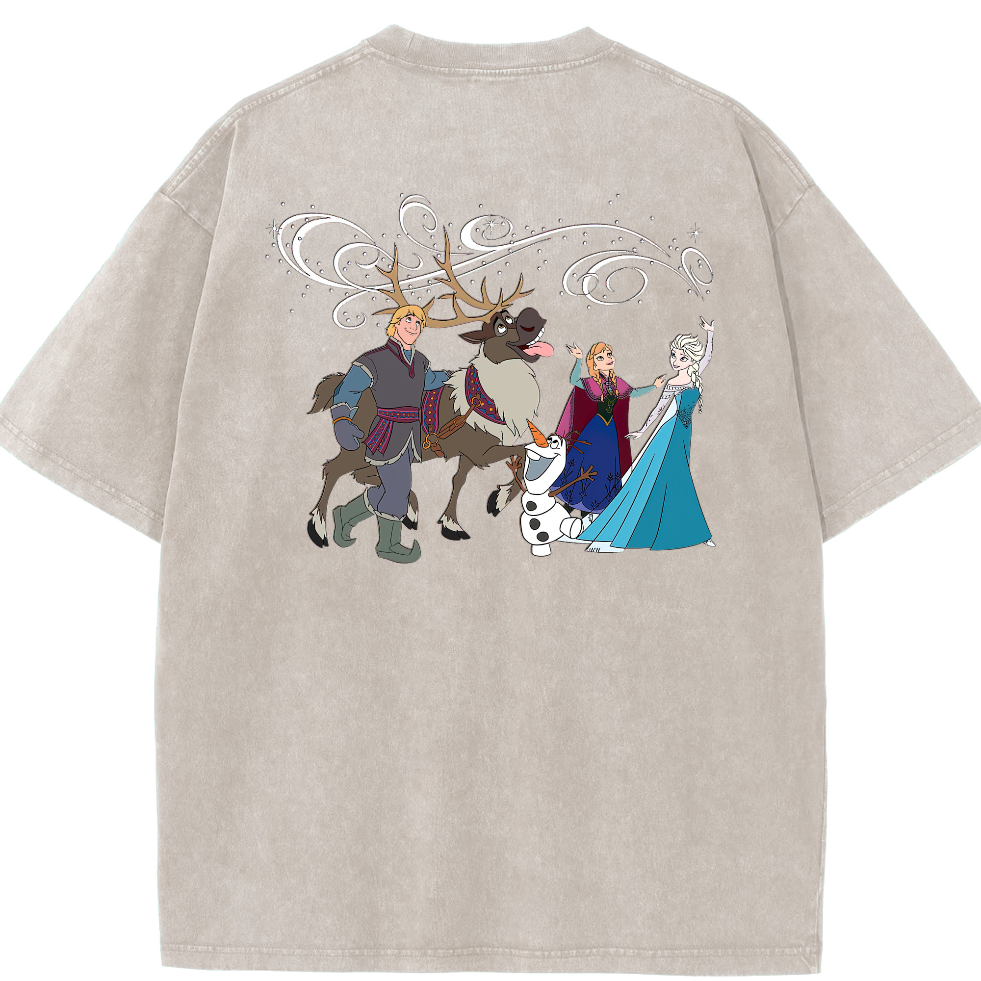 （画像用） アナと雪の女王 アンナ エルサ Frozen Anna Elsa 綿100% ヴィンテージ風 半袖Tシャツ（背面プリント）