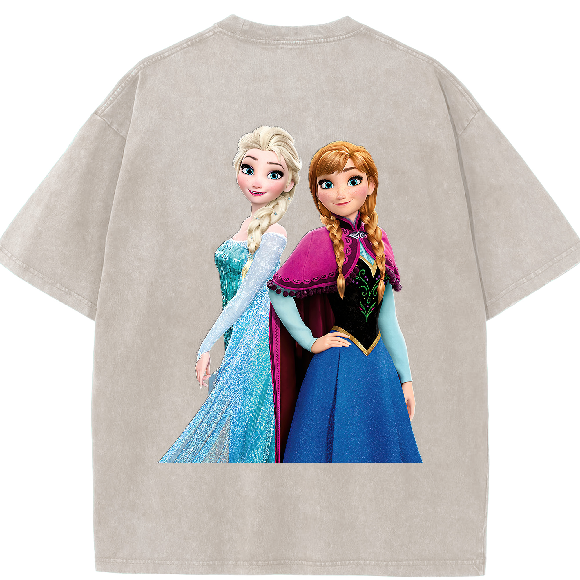 （画像用） アナと雪の女王 アンナ エルサ Frozen Anna Elsa 綿100% ヴィンテージ風 半袖Tシャツ（背面プリント）