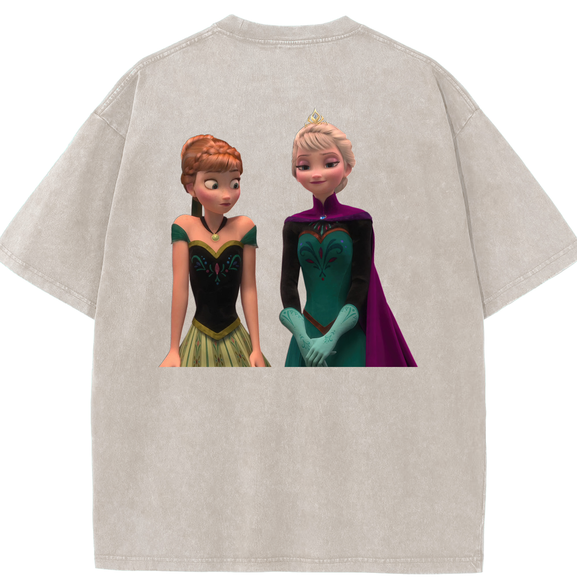 （画像用） アナと雪の女王 アンナ エルサ Frozen Anna Elsa 綿100% ヴィンテージ風 半袖Tシャツ（背面プリント）