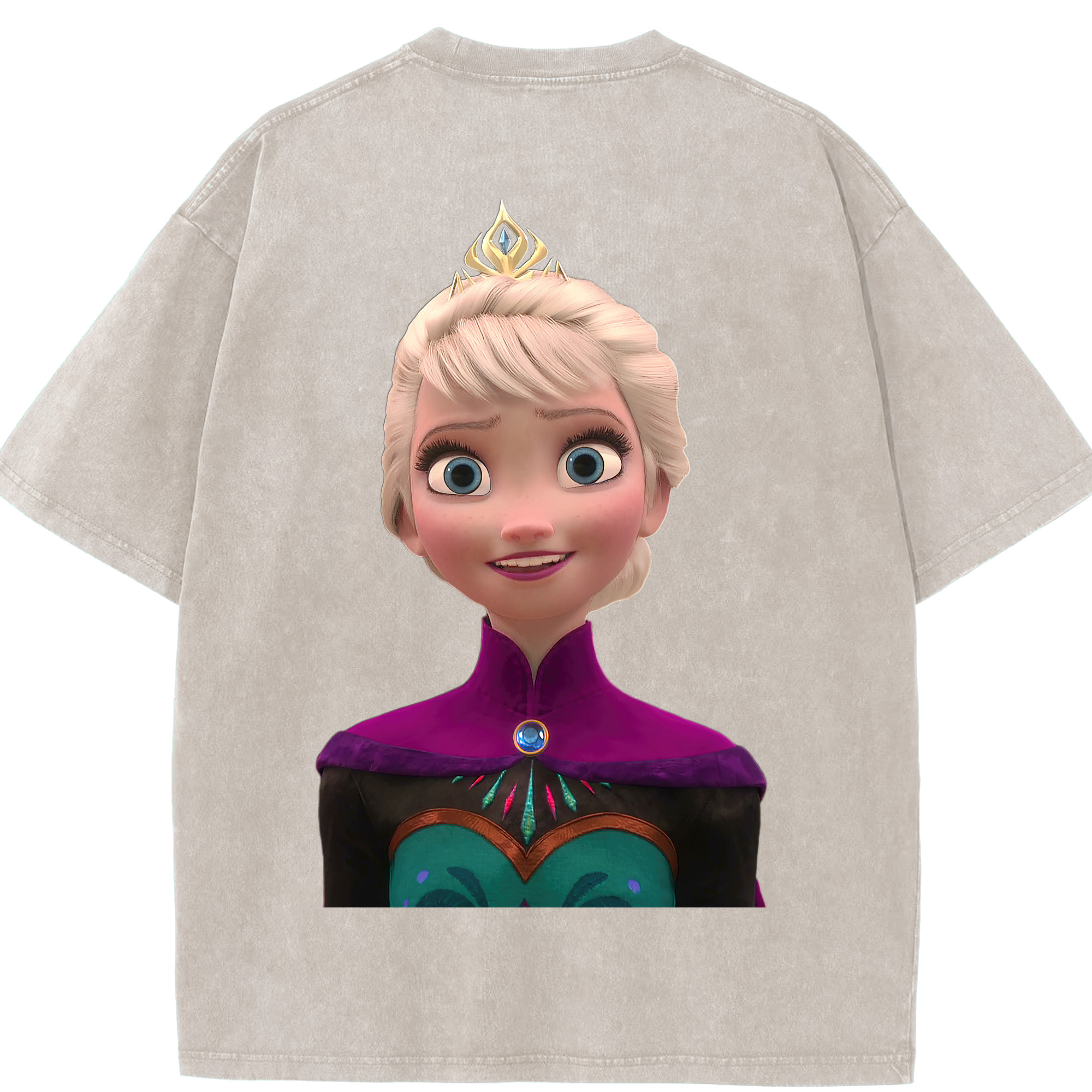 （画像用） アナと雪の女王 アンナ エルサ Frozen Anna Elsa 綿100% ヴィンテージ風 半袖Tシャツ（背面プリント）