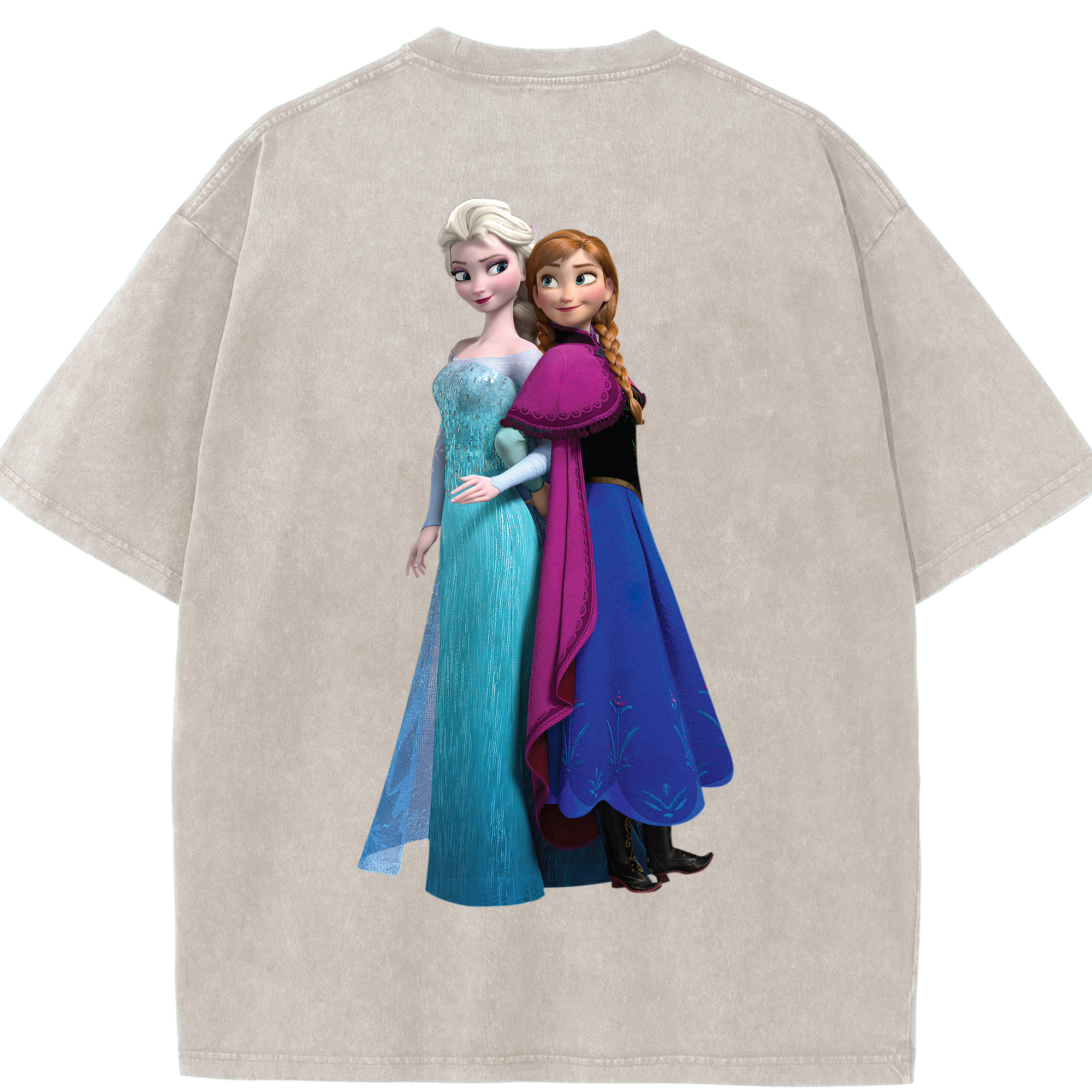 （画像用） アナと雪の女王 アンナ エルサ Frozen Anna Elsa 綿100% ヴィンテージ風 半袖Tシャツ（背面プリント）