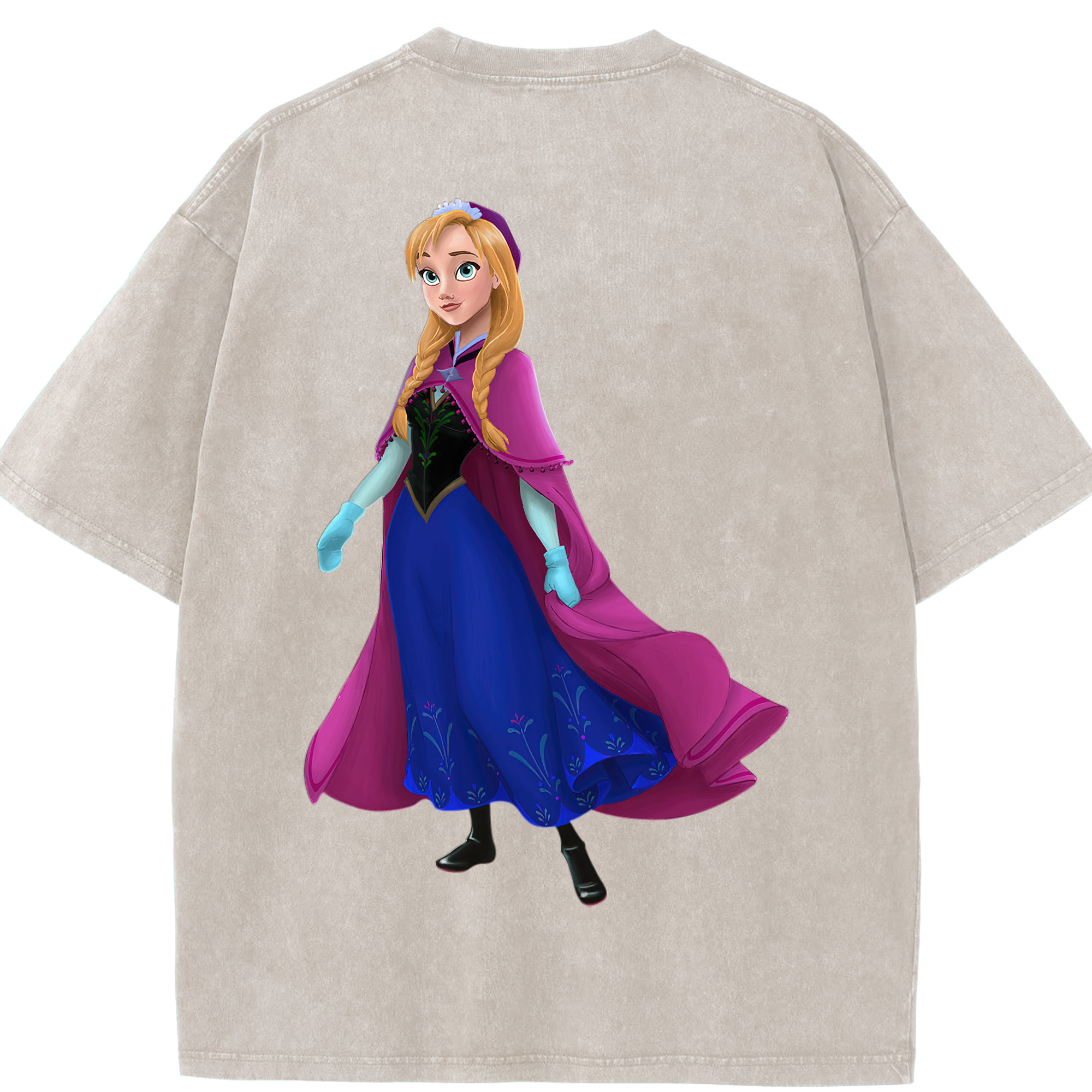（画像用） アナと雪の女王 アンナ エルサ Frozen Anna Elsa 綿100% ヴィンテージ風 半袖Tシャツ（背面プリント）