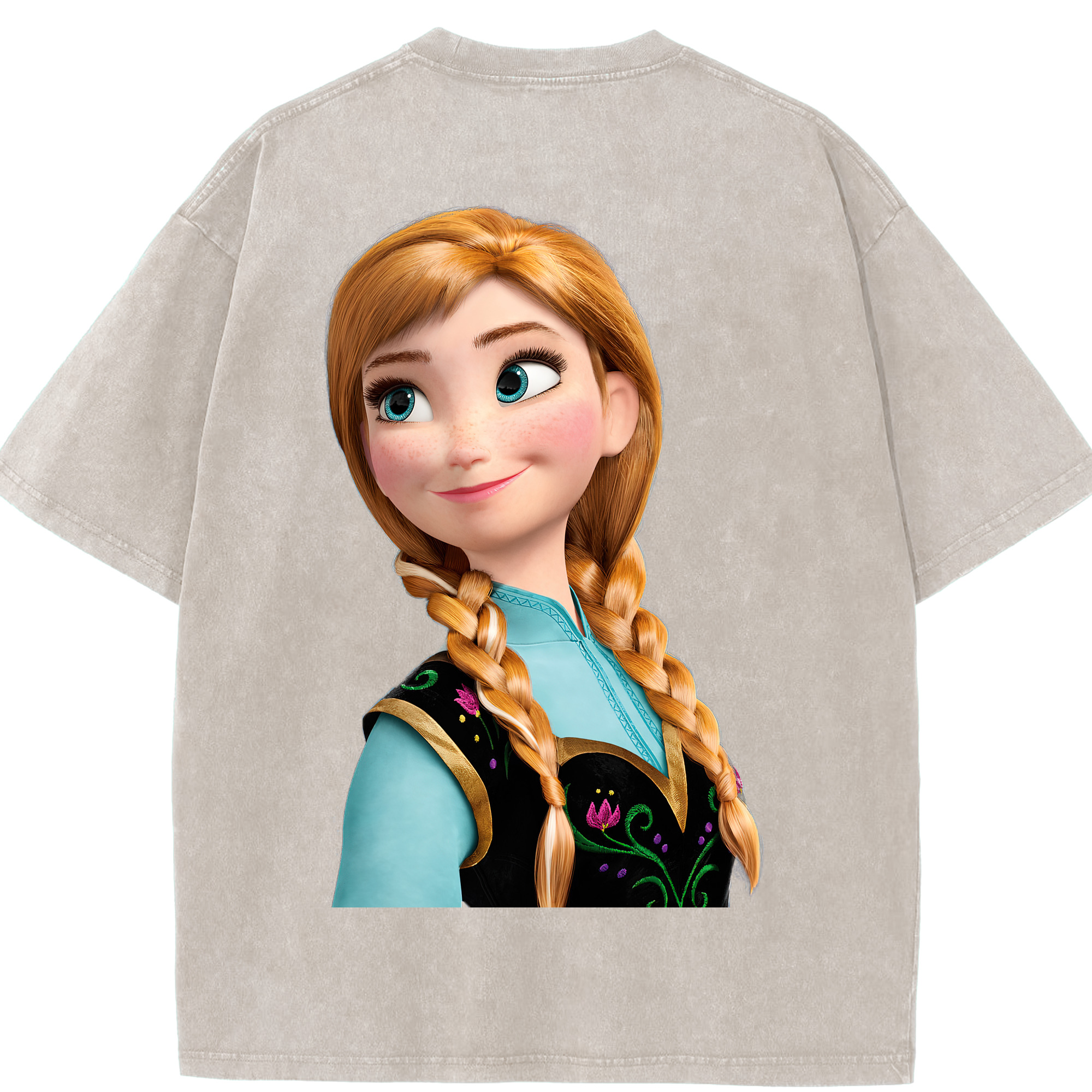 （画像用） アナと雪の女王 アンナ エルサ Frozen Anna Elsa 綿100% ヴィンテージ風 半袖Tシャツ（背面プリント）