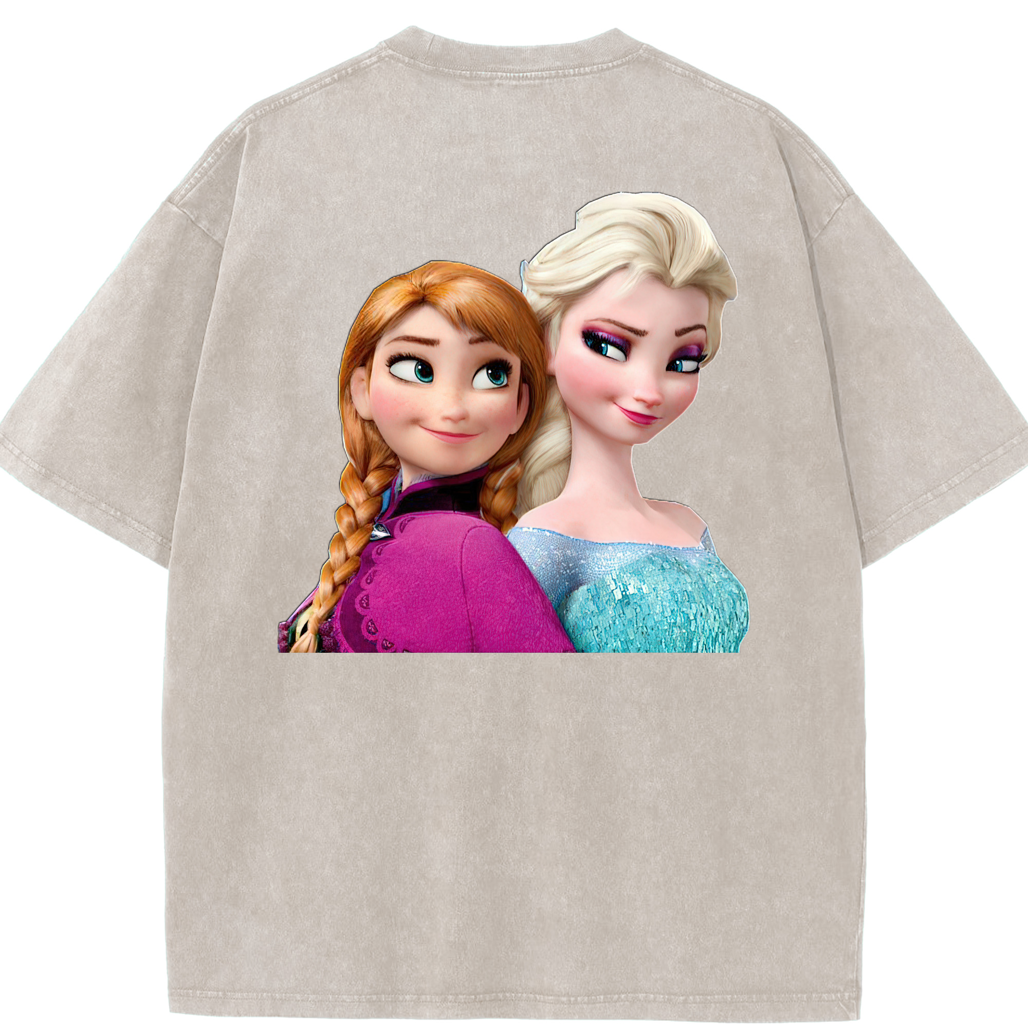 （画像用） アナと雪の女王 アンナ エルサ Frozen Anna Elsa 綿100% ヴィンテージ風 半袖Tシャツ（背面プリント）