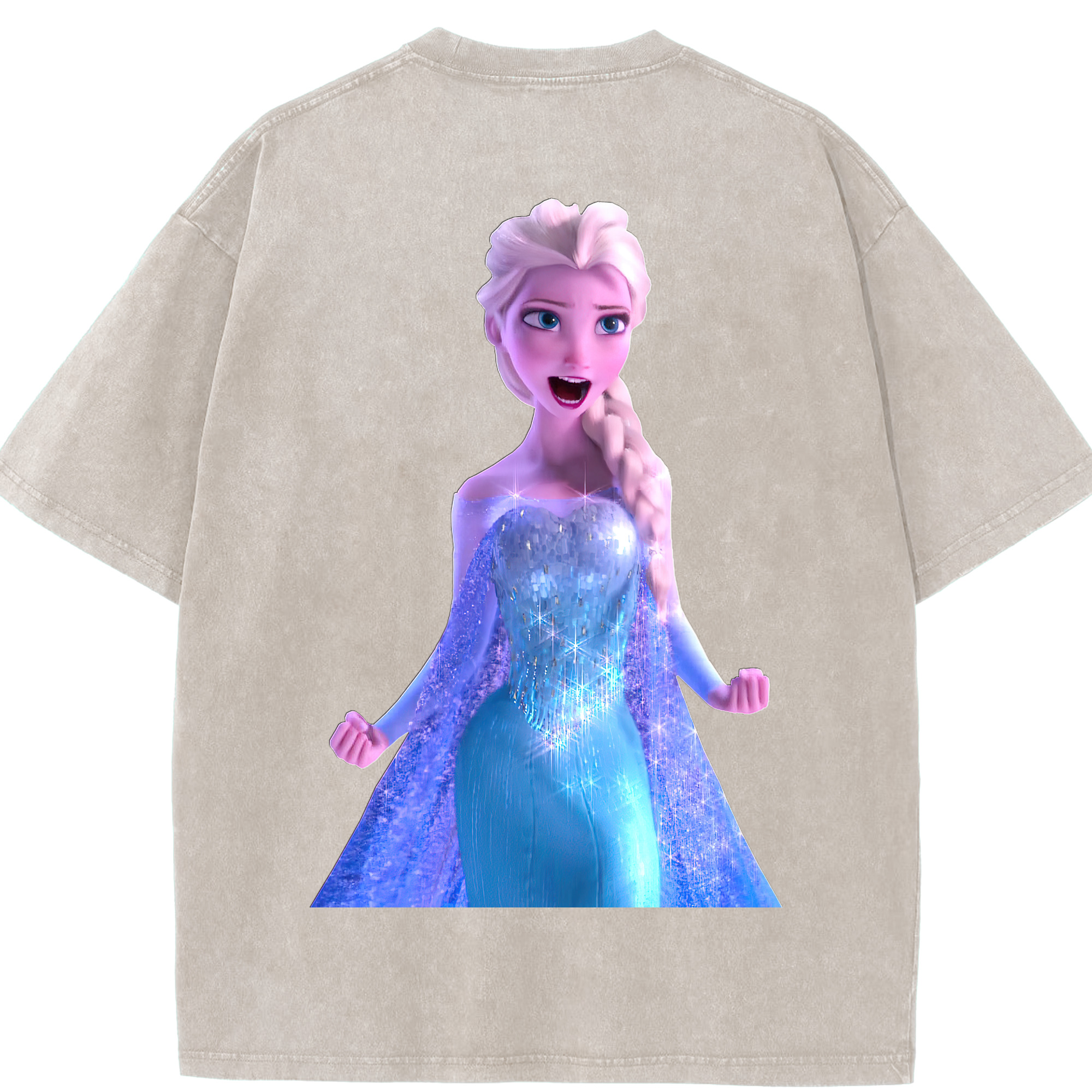 （画像用） アナと雪の女王 アンナ エルサ Frozen Anna Elsa 綿100% ヴィンテージ風 半袖Tシャツ（背面プリント）