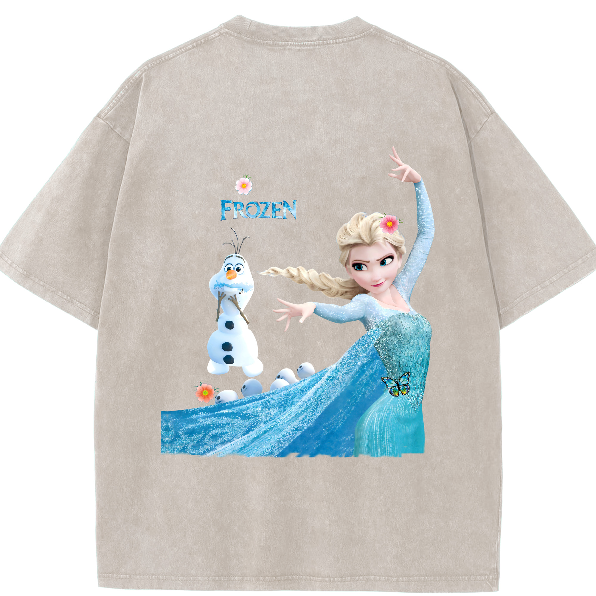 （画像用） アナと雪の女王 アンナ エルサ Frozen Anna Elsa 綿100% ヴィンテージ風 半袖Tシャツ（背面プリント）