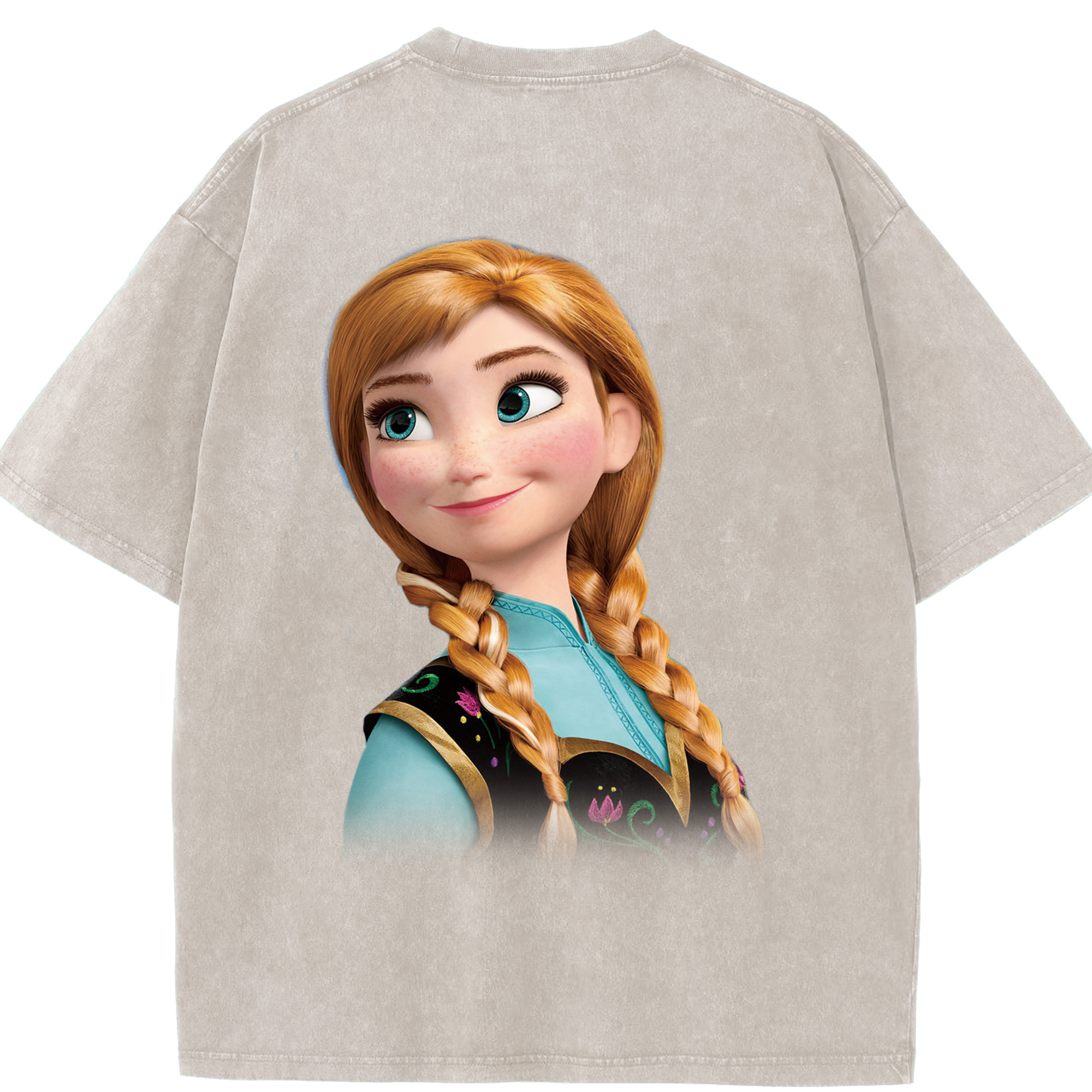 （画像用） アナと雪の女王 アンナ エルサ Frozen Anna Elsa 綿100% ヴィンテージ風 半袖Tシャツ（背面プリント）