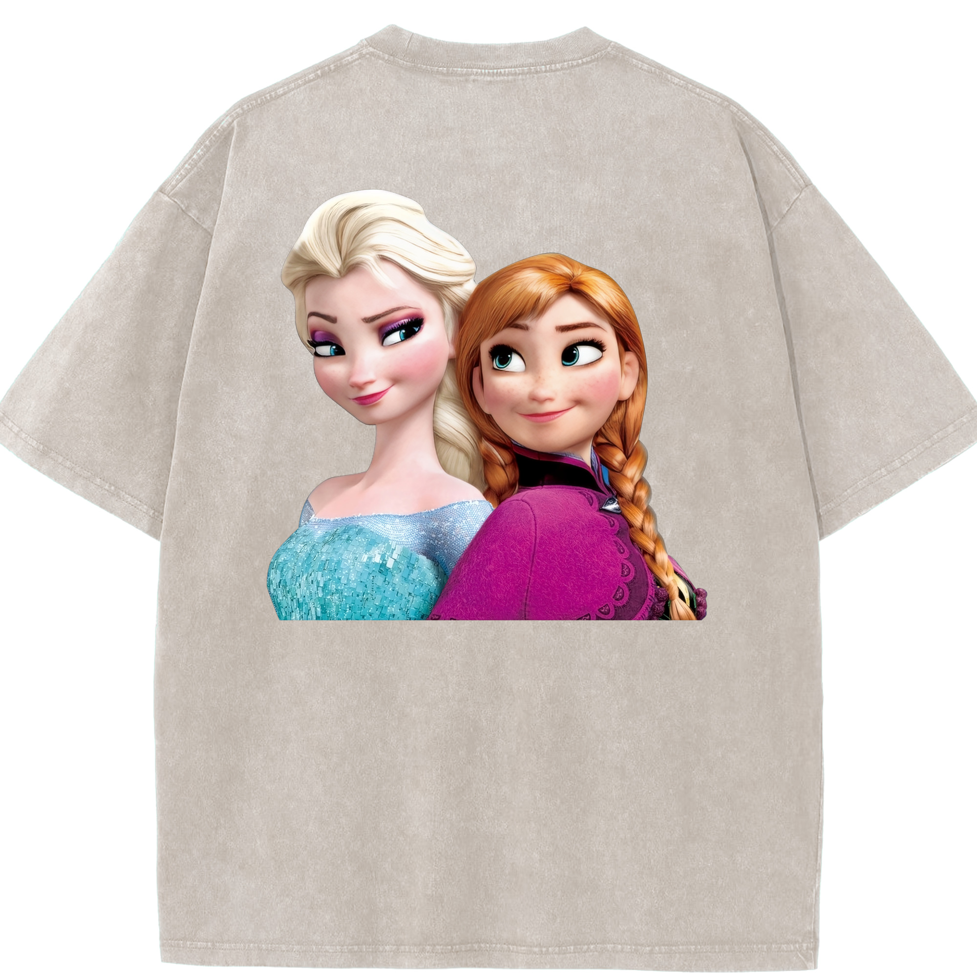 （画像用） アナと雪の女王 アンナ エルサ Frozen Anna Elsa 綿100% ヴィンテージ風 半袖Tシャツ（背面プリント）