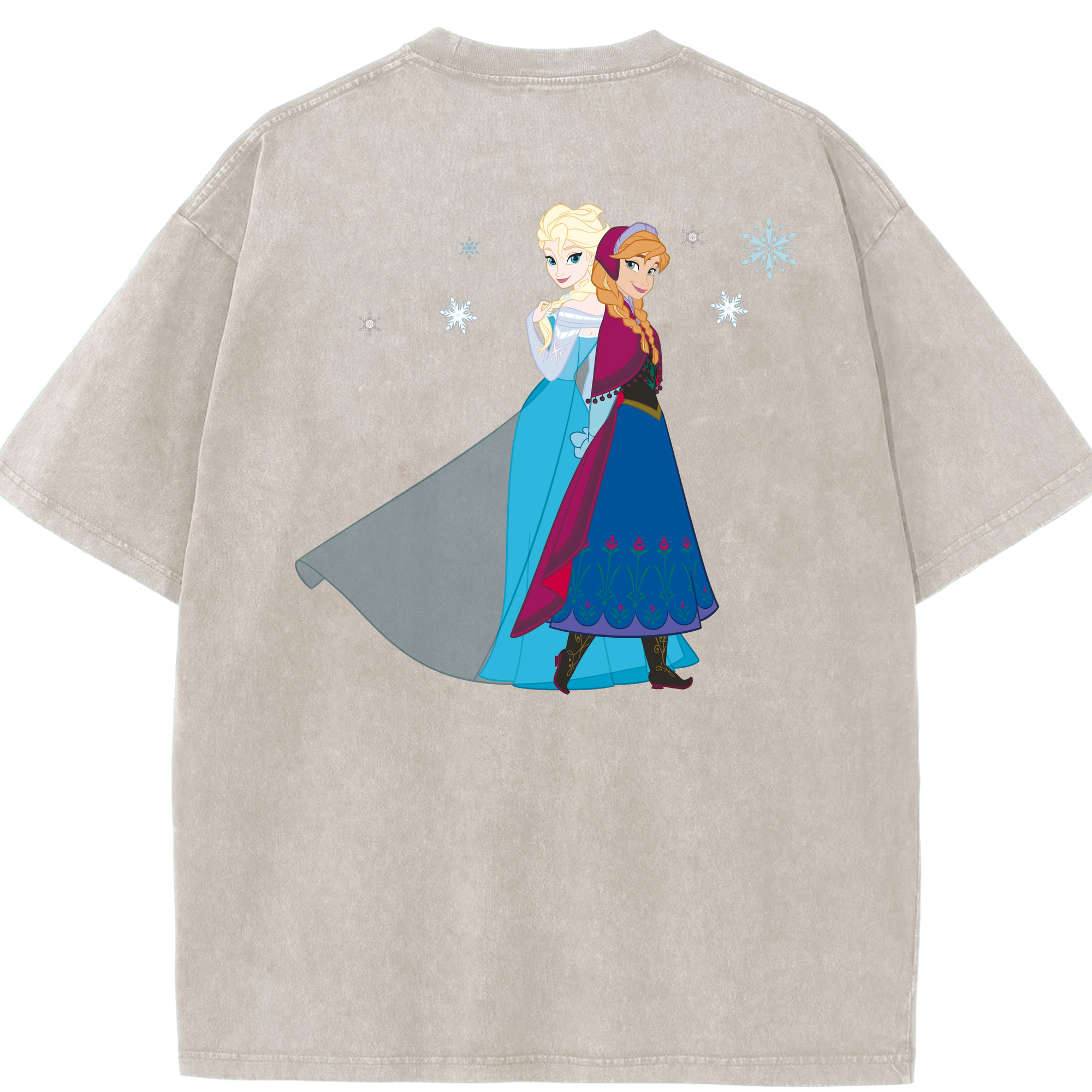 （画像用） アナと雪の女王 アンナ エルサ Frozen Anna Elsa 綿100% ヴィンテージ風 半袖Tシャツ（背面プリント）