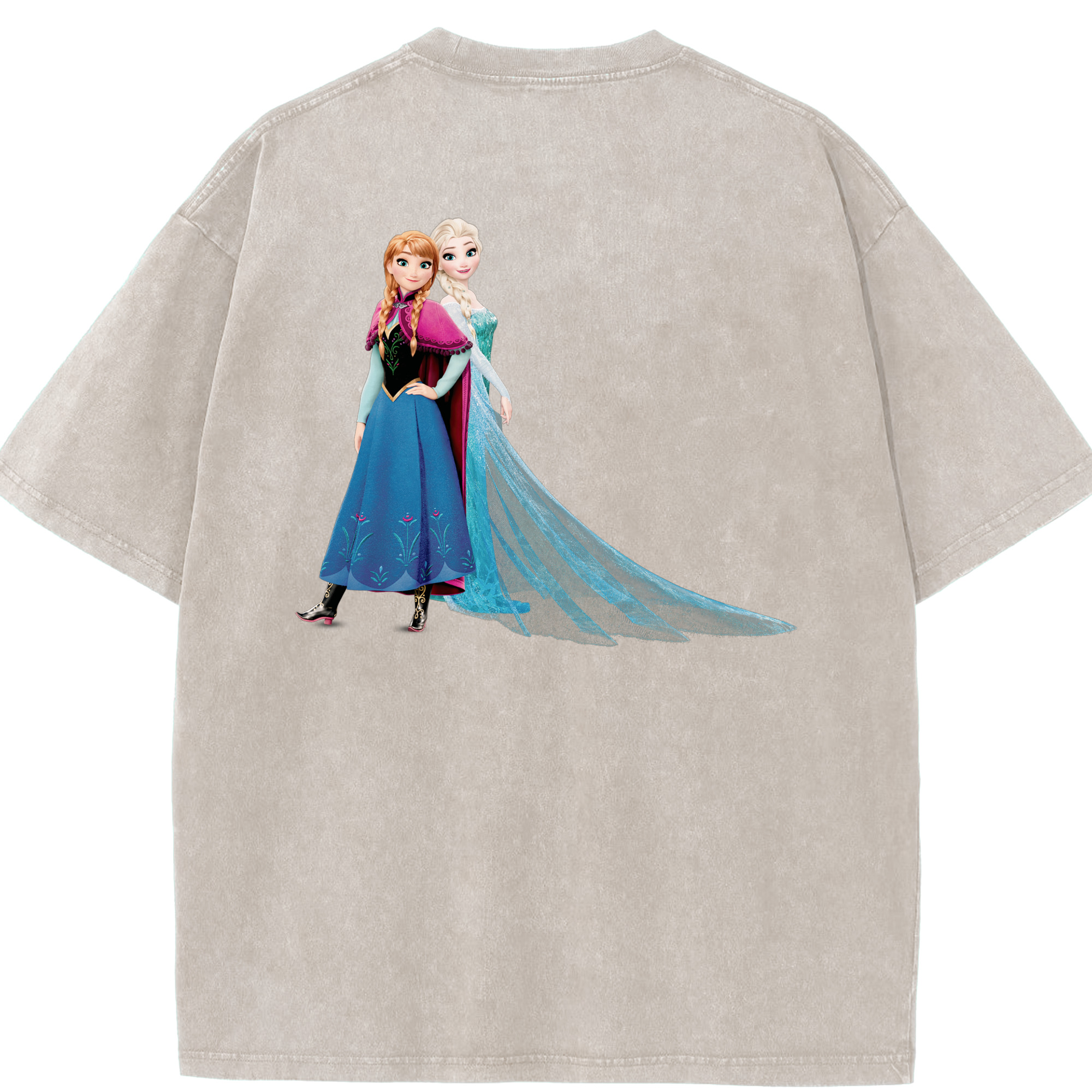 （画像用） アナと雪の女王 アンナ エルサ Frozen Anna Elsa 綿100% ヴィンテージ風 半袖Tシャツ（背面プリント）