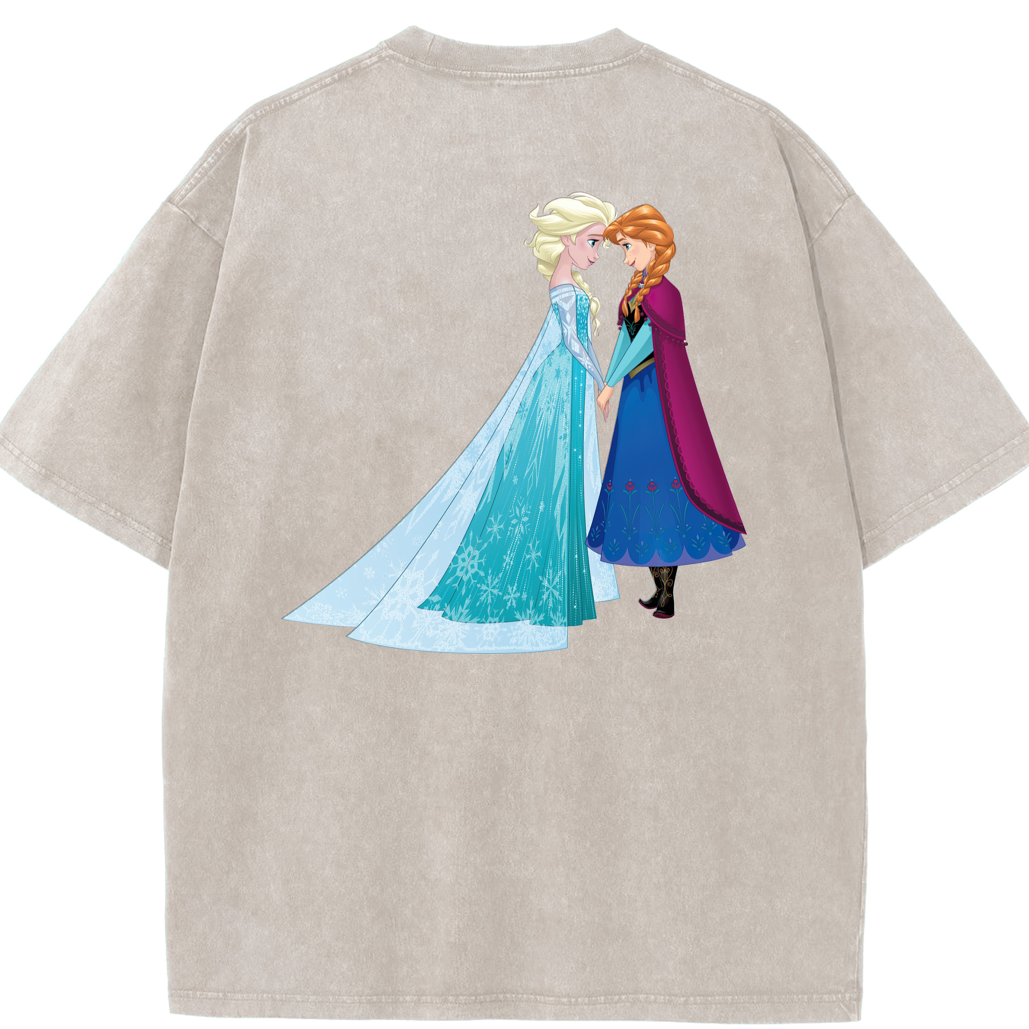 （画像用） アナと雪の女王 アンナ エルサ Frozen Anna Elsa 綿100% ヴィンテージ風 半袖Tシャツ（背面プリント）