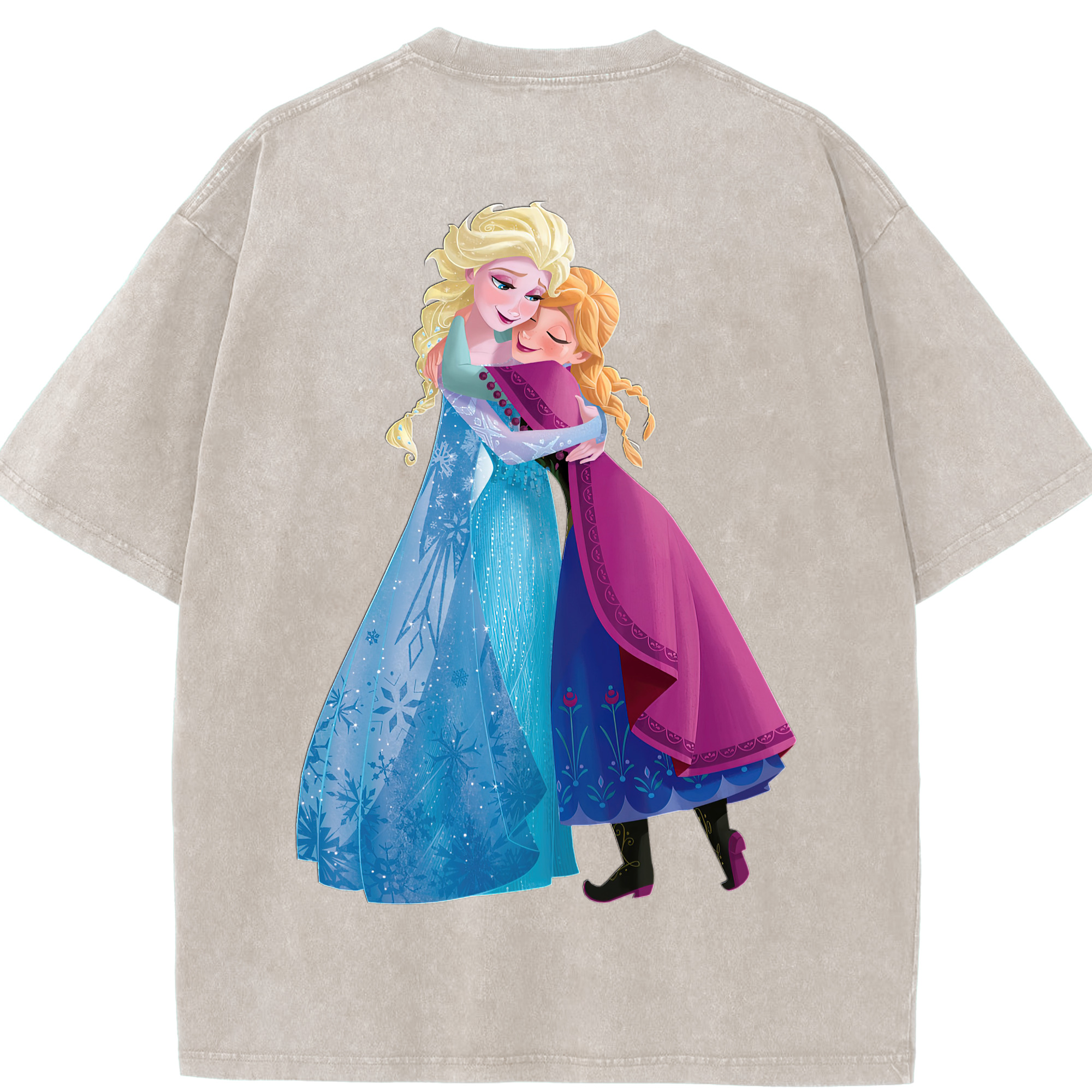 （画像用） アナと雪の女王 アンナ エルサ Frozen Anna Elsa 綿100% ヴィンテージ風 半袖Tシャツ（背面プリント）