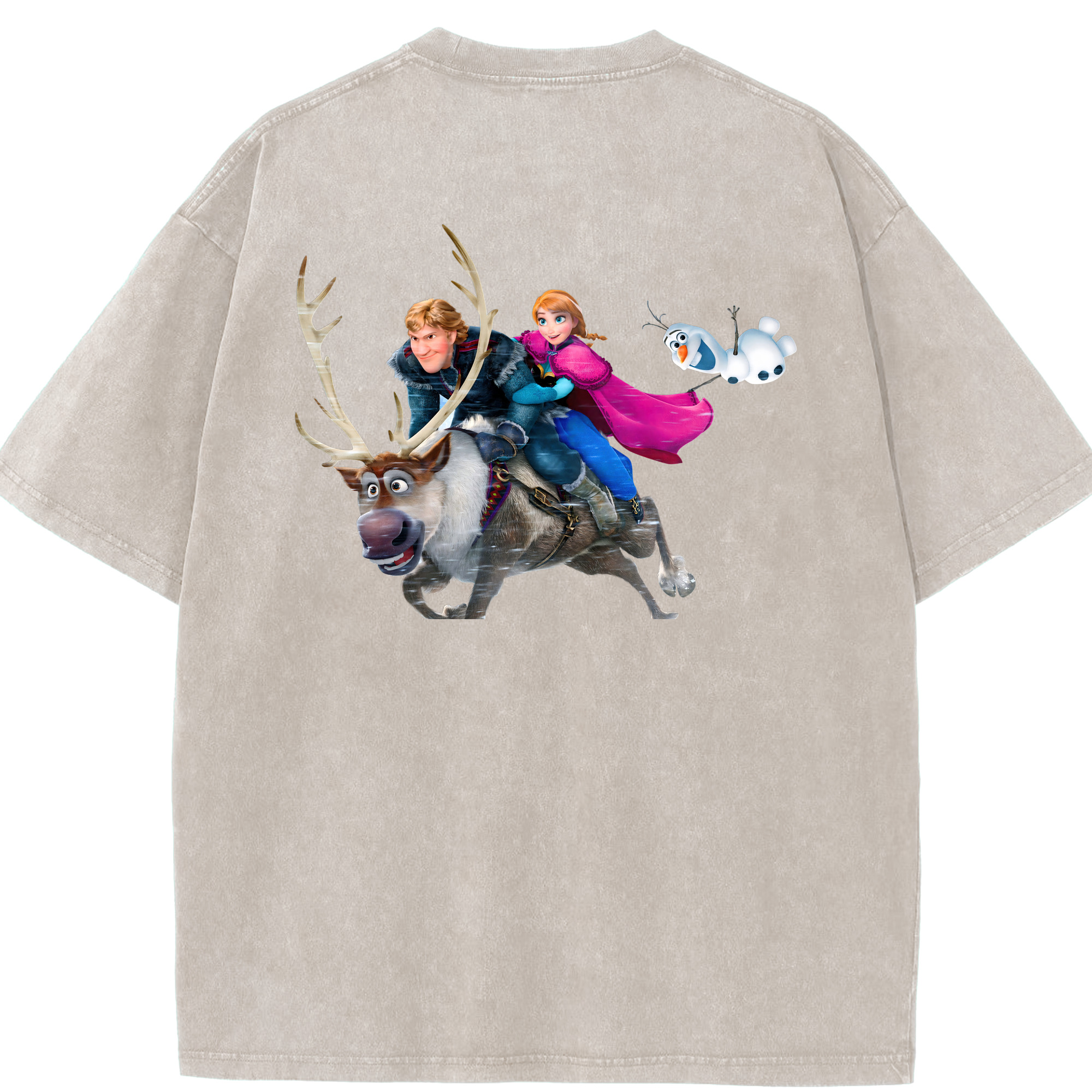 （画像用） アナと雪の女王 アンナ エルサ Frozen Anna Elsa 綿100% ヴィンテージ風 半袖Tシャツ（背面プリント）