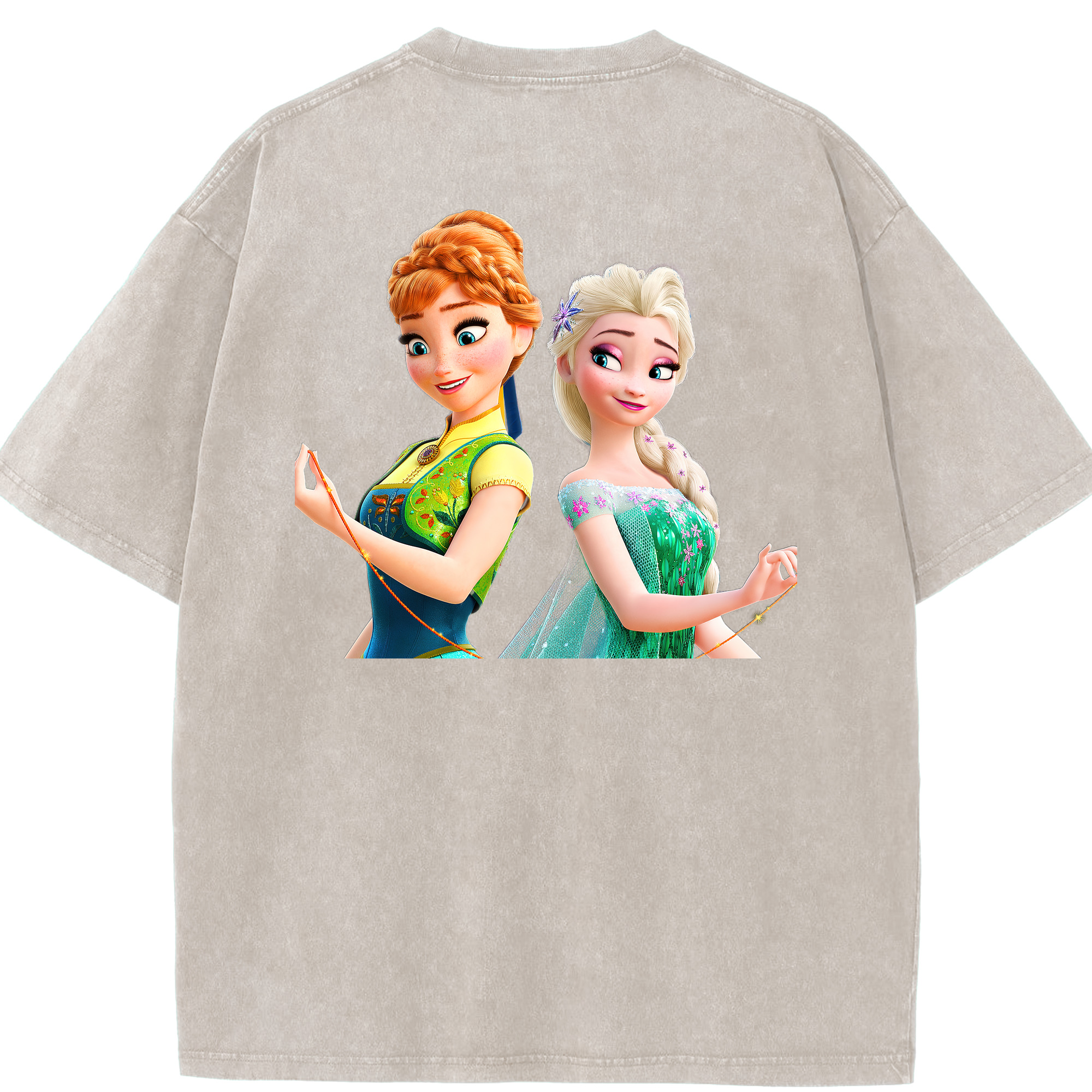 （画像用） アナと雪の女王 アンナ エルサ Frozen Anna Elsa 綿100% ヴィンテージ風 半袖Tシャツ（背面プリント）