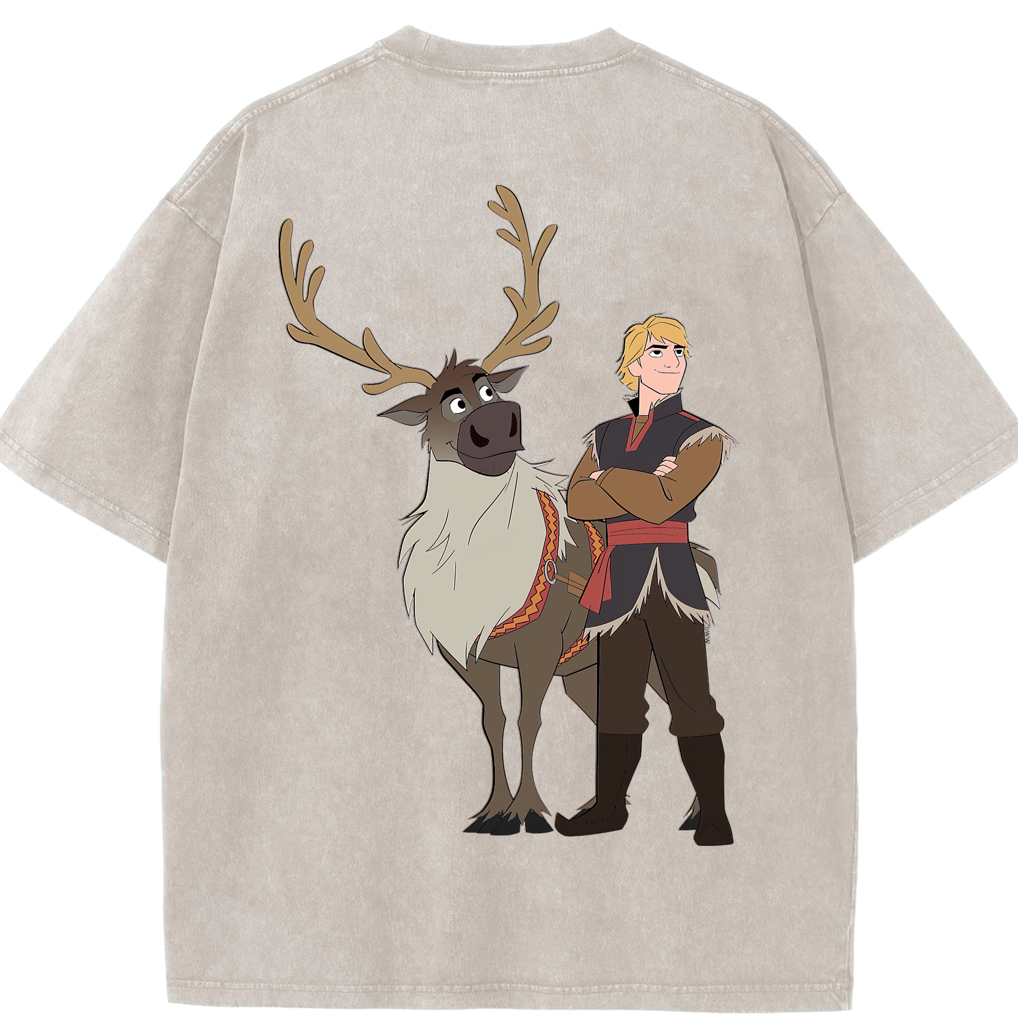 （画像用） アナと雪の女王 アンナ エルサ Frozen Anna Elsa 綿100% ヴィンテージ風 半袖Tシャツ（背面プリント）