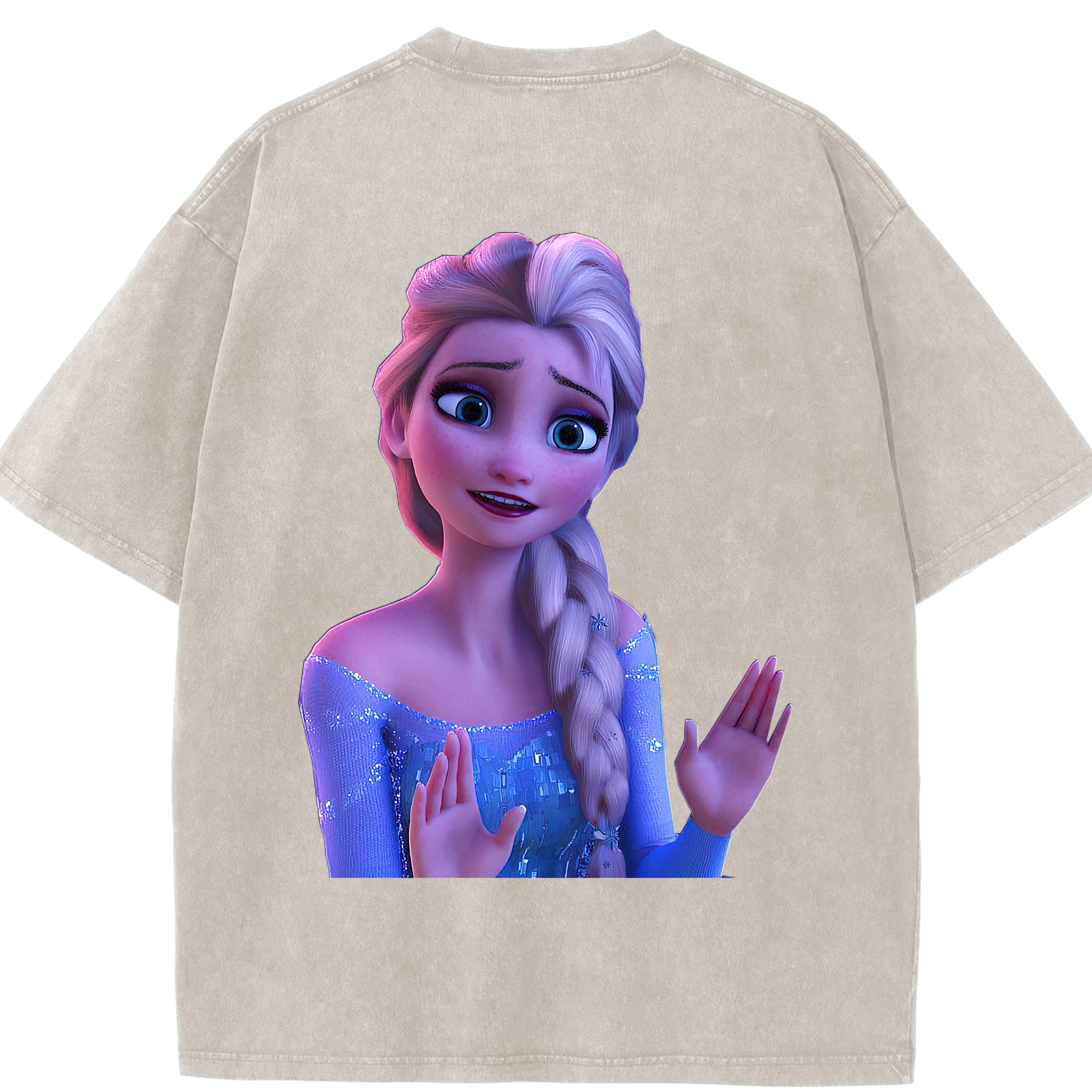 （画像用） アナと雪の女王 アンナ エルサ Frozen Anna Elsa 綿100% ヴィンテージ風 半袖Tシャツ（背面プリント）