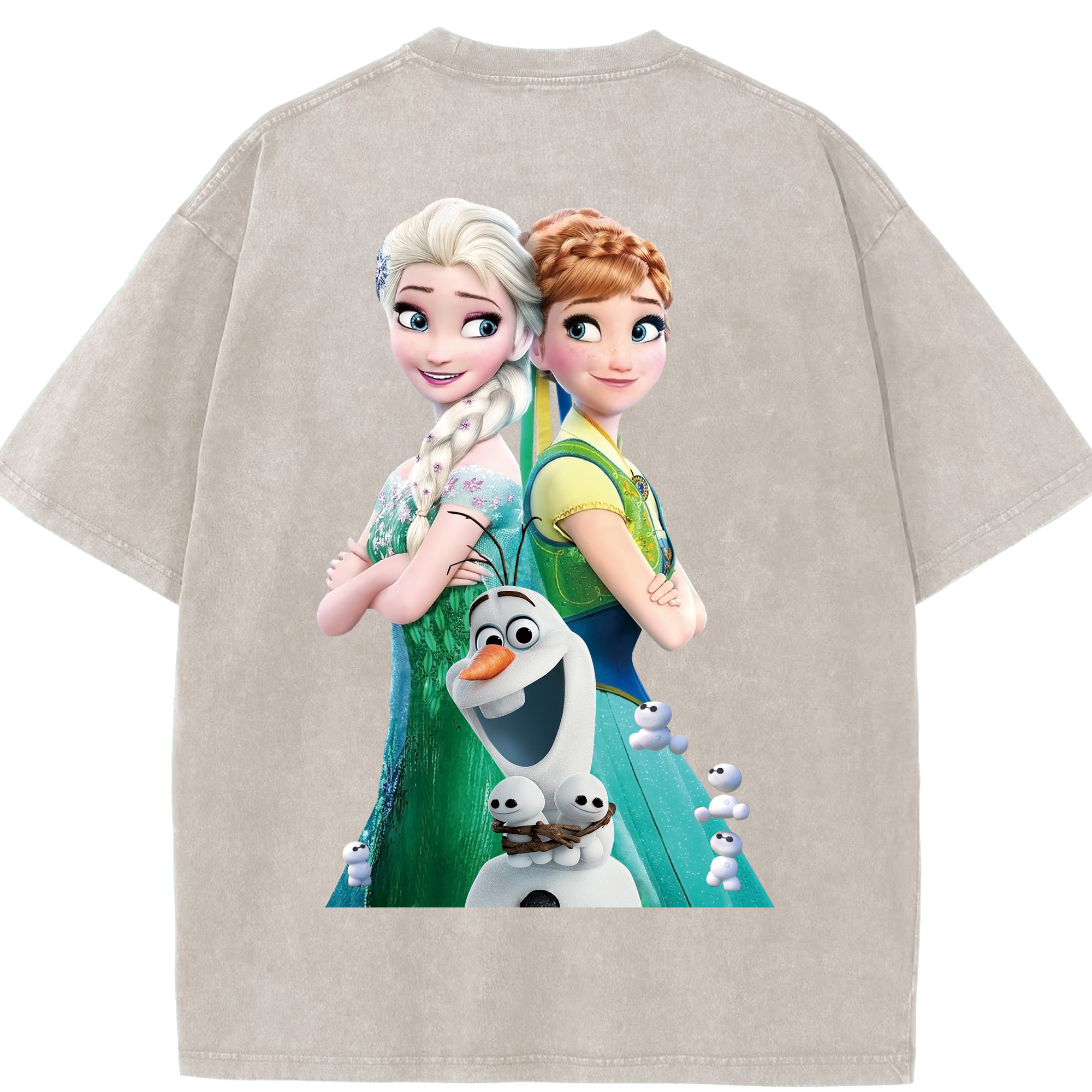 （画像用） アナと雪の女王 アンナ エルサ Frozen Anna Elsa 綿100% ヴィンテージ風 半袖Tシャツ（背面プリント）