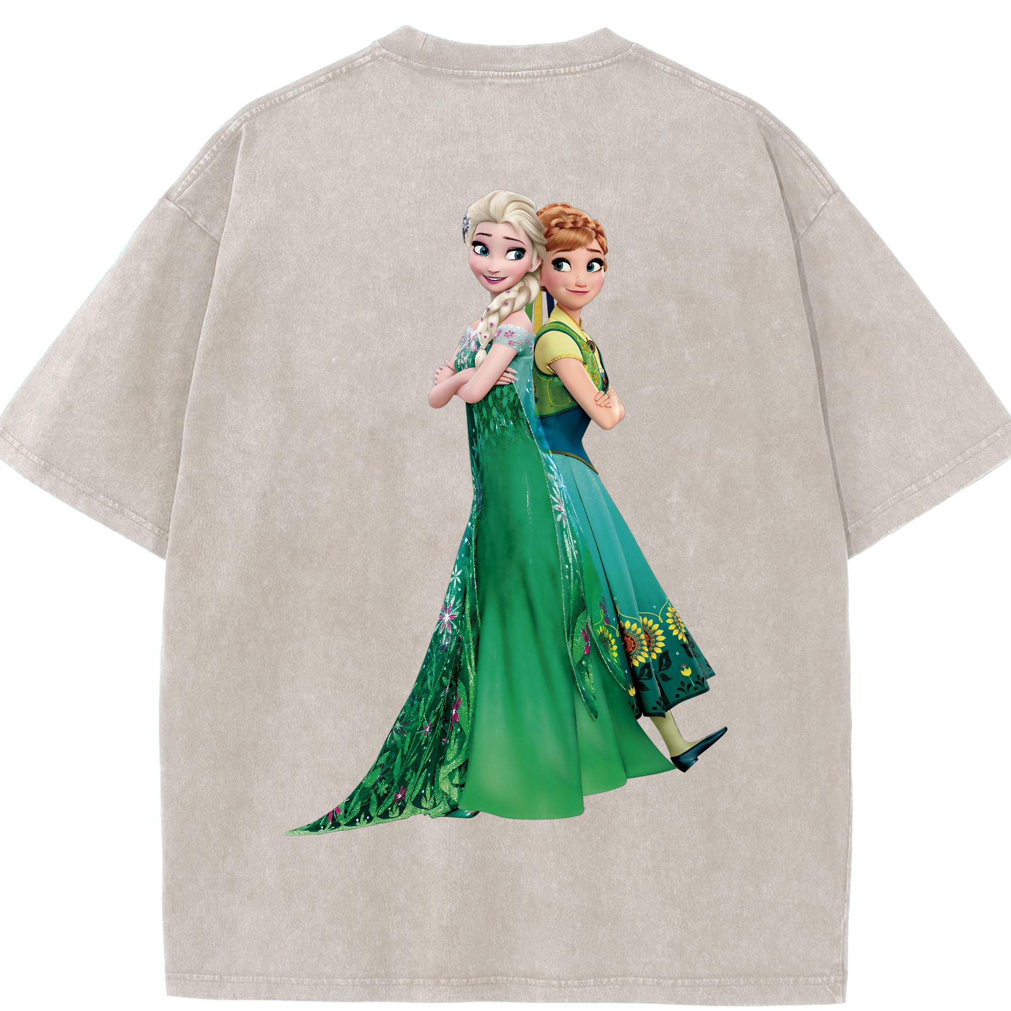 （画像用） アナと雪の女王 アンナ エルサ Frozen Anna Elsa 綿100% ヴィンテージ風 半袖Tシャツ（背面プリント）