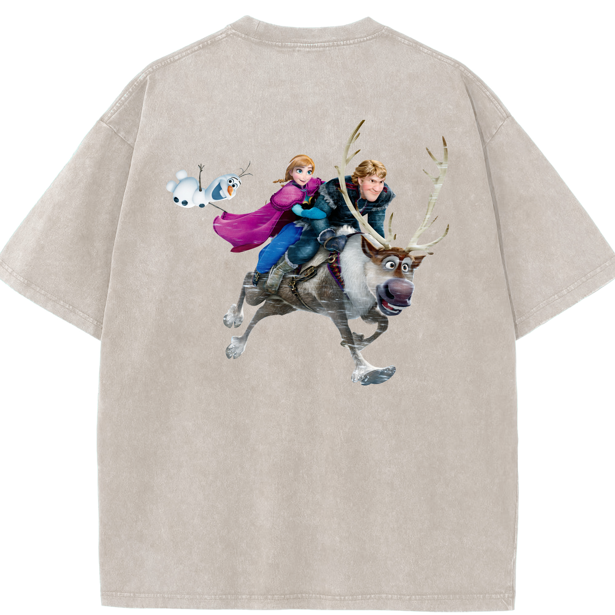 （画像用） アナと雪の女王 アンナ エルサ Frozen Anna Elsa 綿100% ヴィンテージ風 半袖Tシャツ（背面プリント）