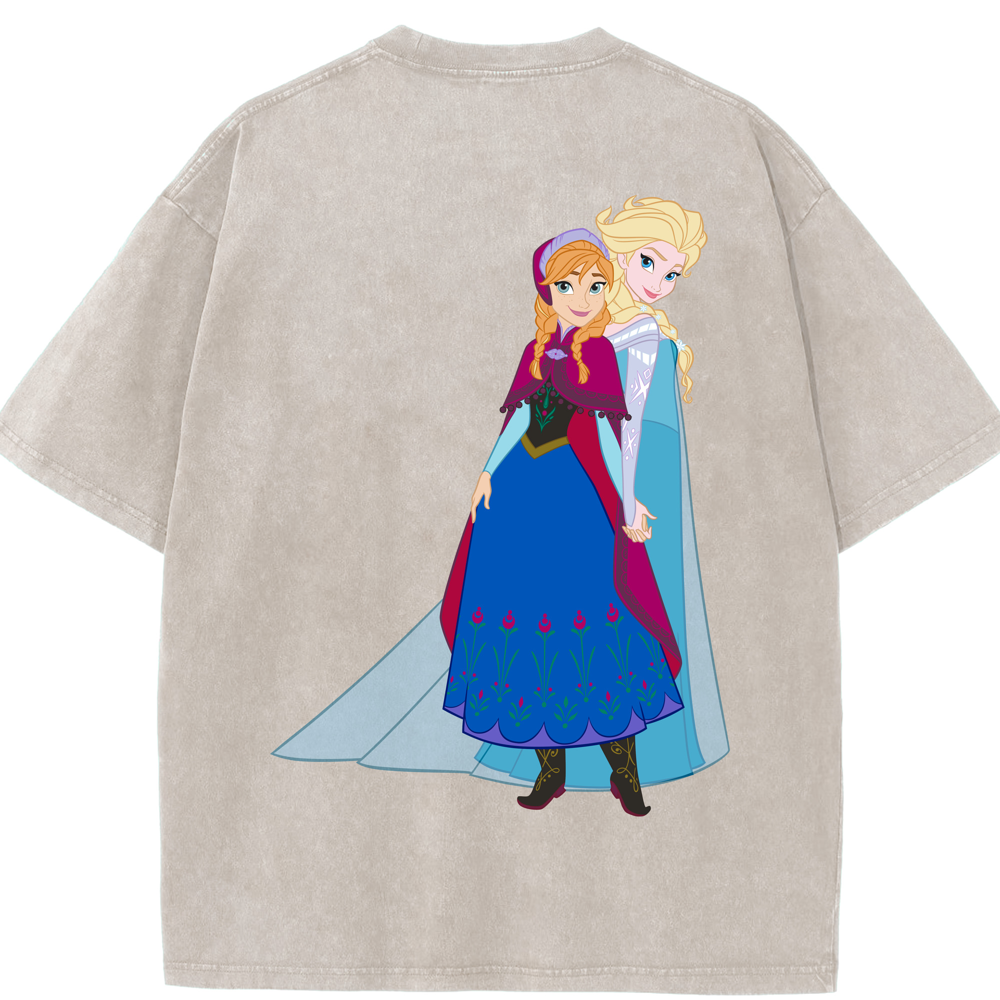 （画像用） アナと雪の女王 アンナ エルサ Frozen Anna Elsa 綿100% ヴィンテージ風 半袖Tシャツ（背面プリント）