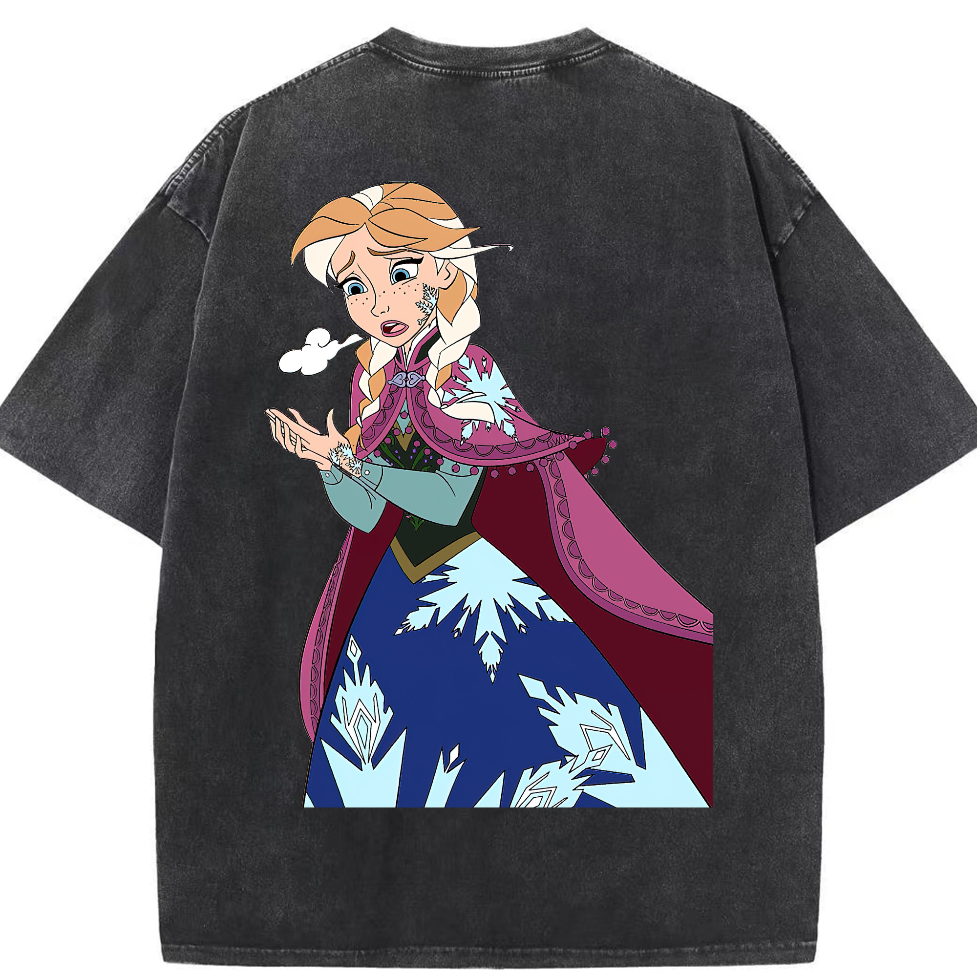 （画像用） アナと雪の女王 アンナ エルサ Frozen Anna Elsa 綿100% ヴィンテージ風 半袖Tシャツ（背面プリント）