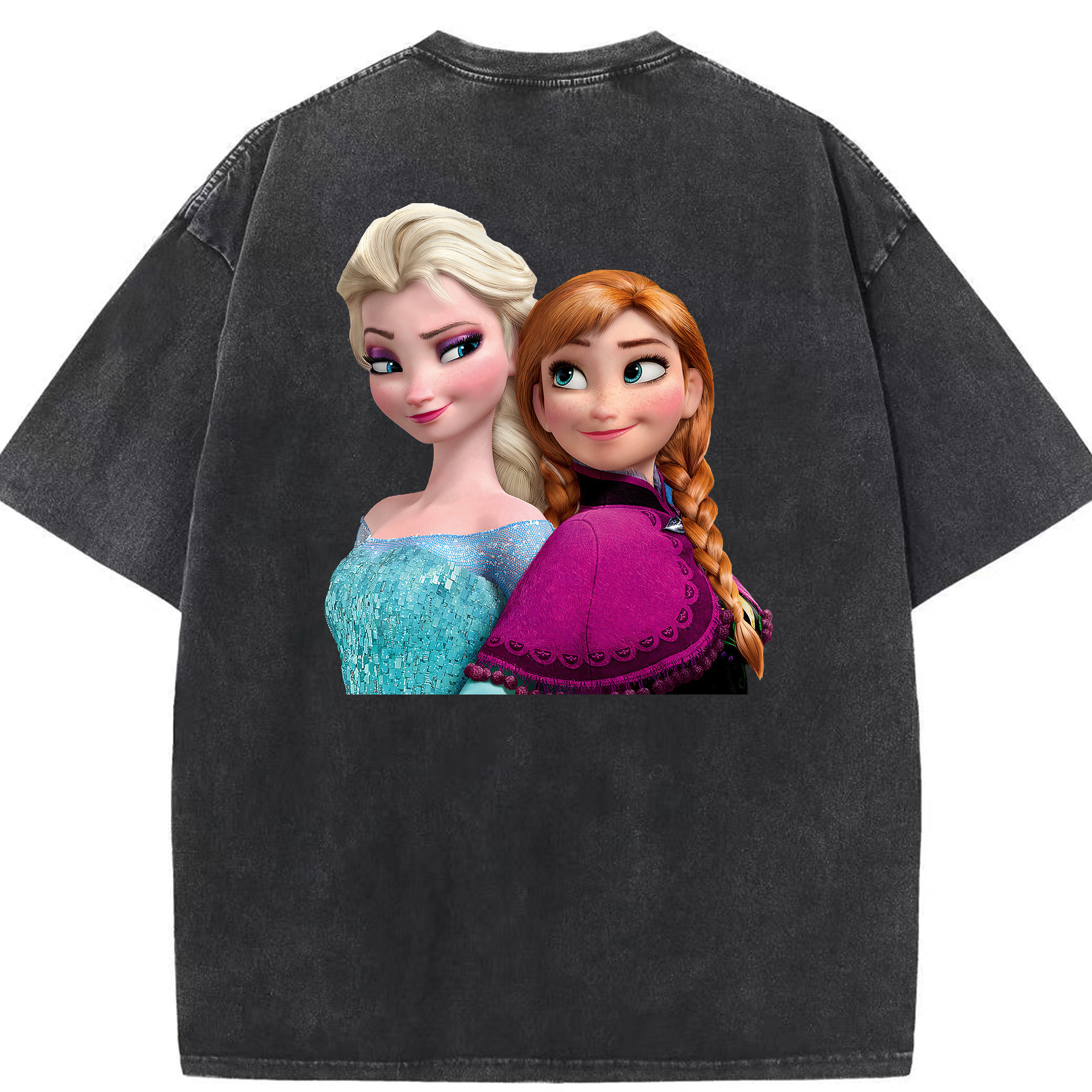 （画像用） アナと雪の女王 アンナ エルサ Frozen Anna Elsa 綿100% ヴィンテージ風 半袖Tシャツ（背面プリント）