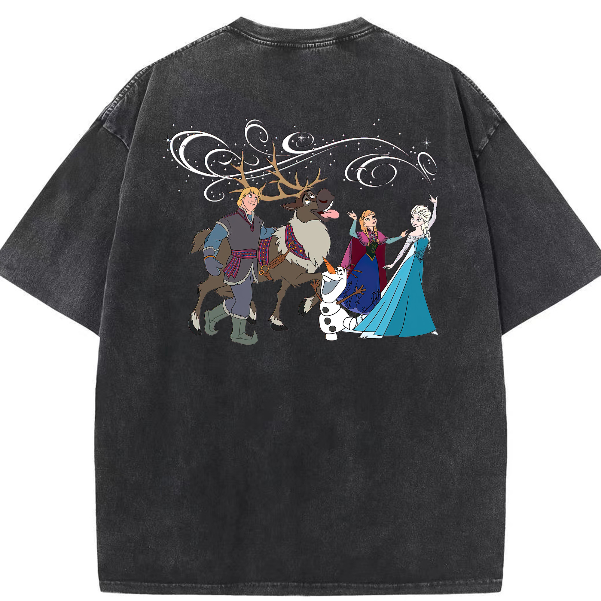 （画像用） アナと雪の女王 アンナ エルサ Frozen Anna Elsa 綿100% ヴィンテージ風 半袖Tシャツ（背面プリント）