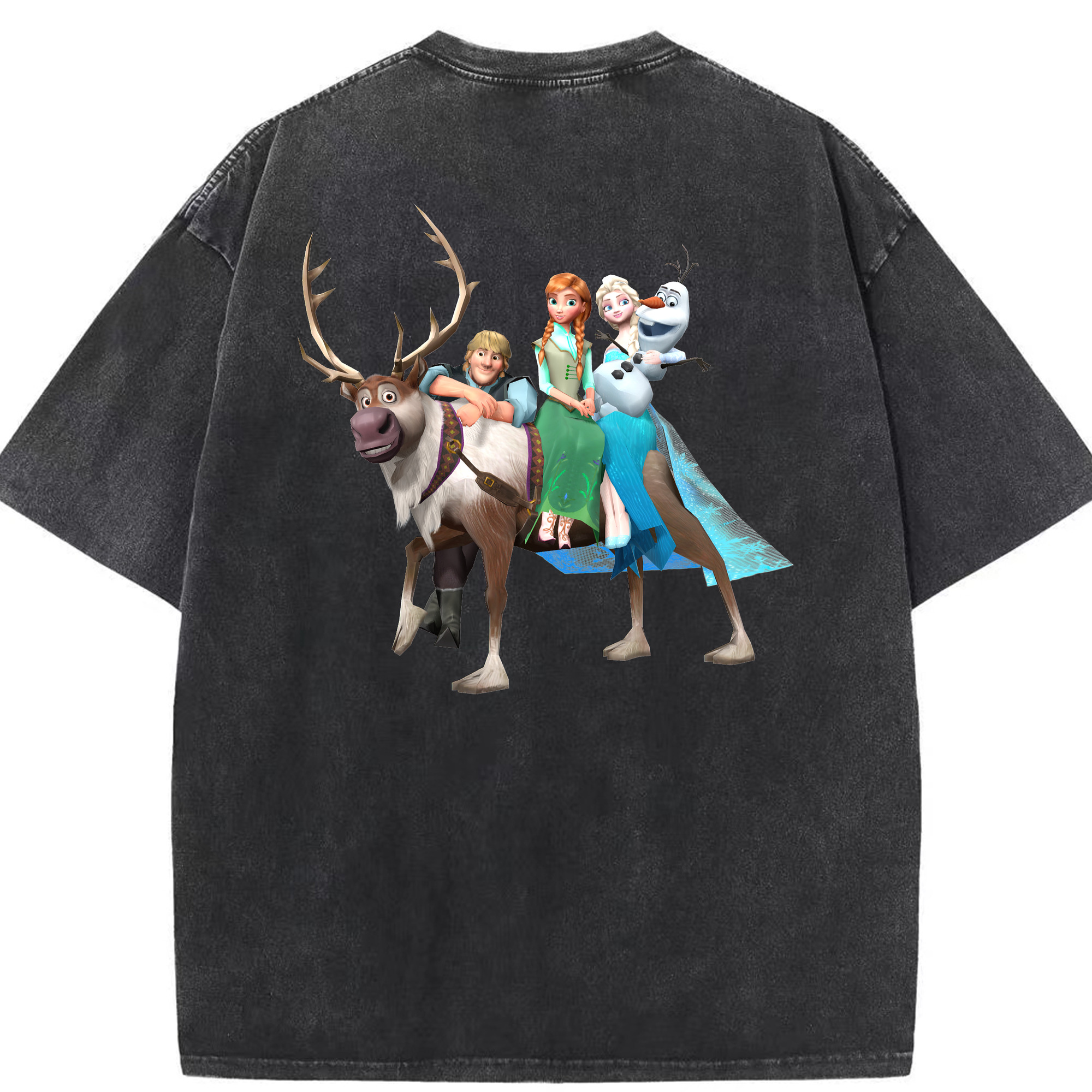 （画像用） アナと雪の女王 アンナ エルサ Frozen Anna Elsa 綿100% ヴィンテージ風 半袖Tシャツ（背面プリント）