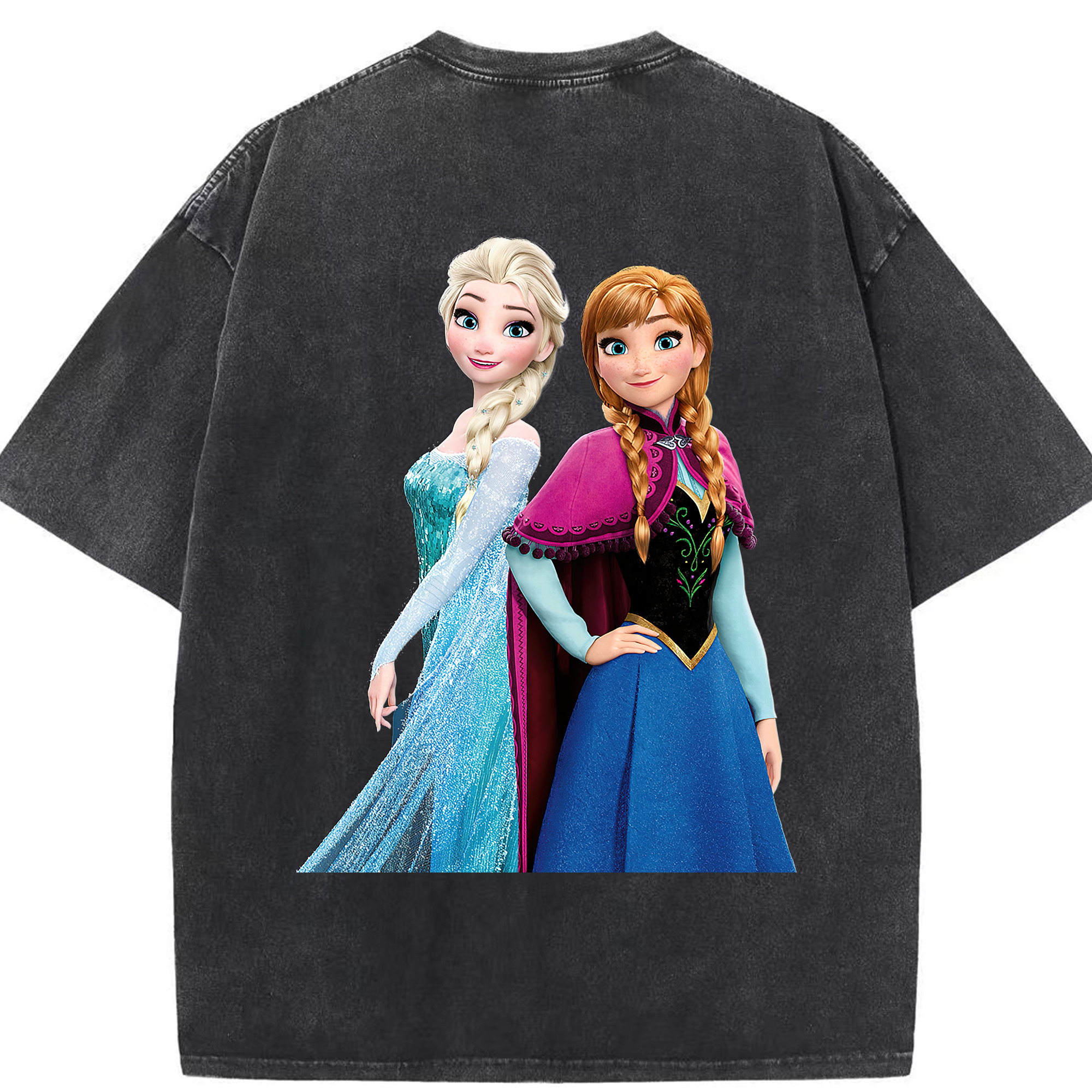 （画像用） アナと雪の女王 アンナ エルサ Frozen Anna Elsa 綿100% ヴィンテージ風 半袖Tシャツ（背面プリント）