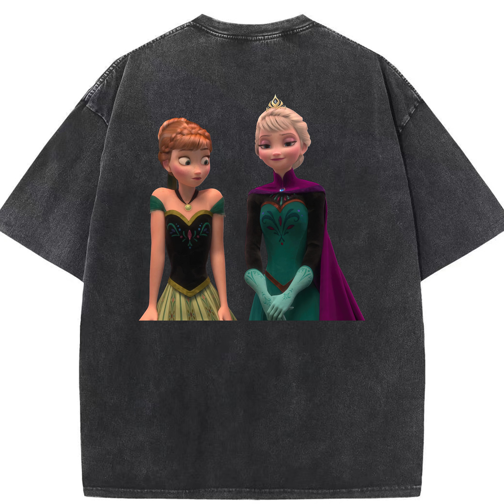 （画像用） アナと雪の女王 アンナ エルサ Frozen Anna Elsa 綿100% ヴィンテージ風 半袖Tシャツ（背面プリント）