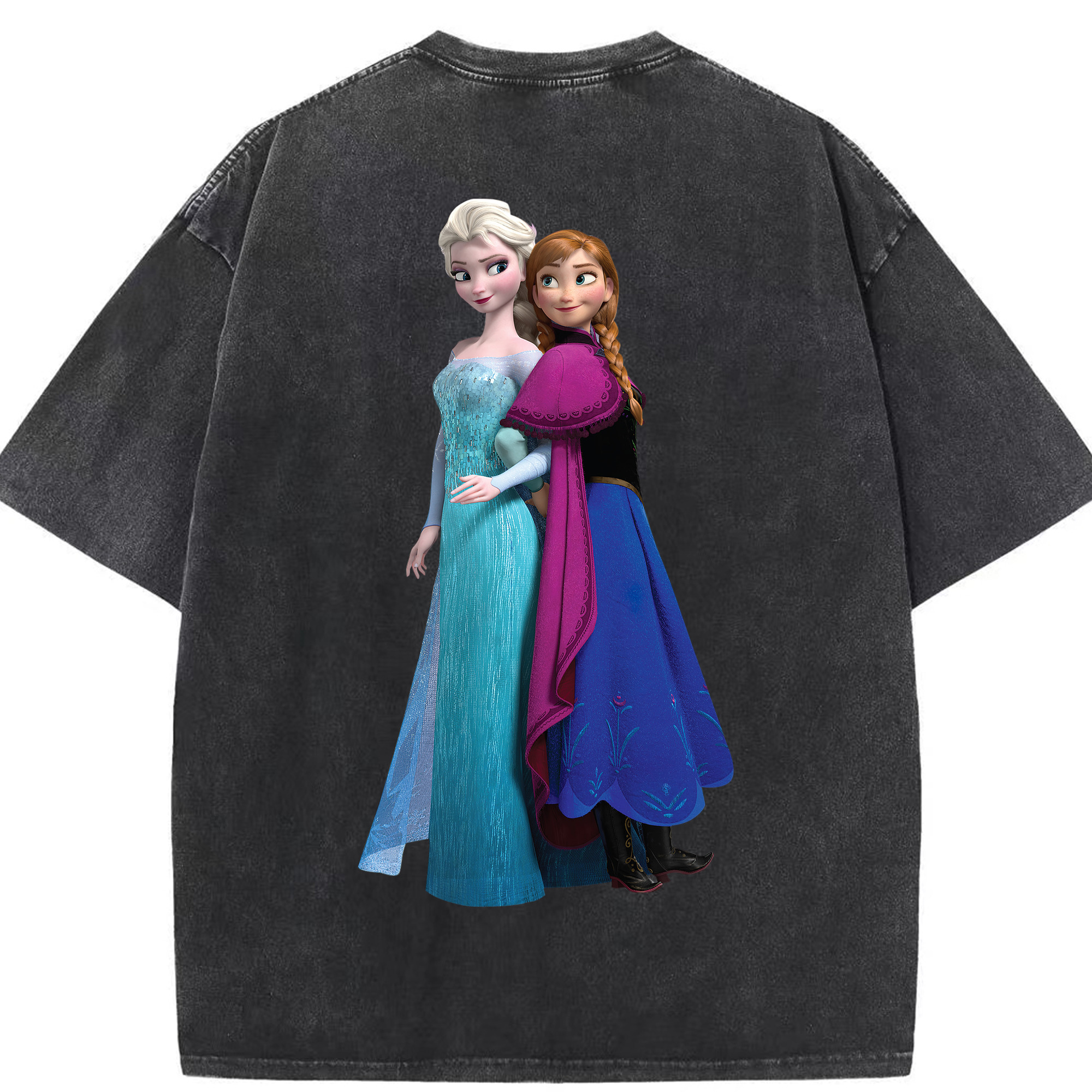 （画像用） アナと雪の女王 アンナ エルサ Frozen Anna Elsa 綿100% ヴィンテージ風 半袖Tシャツ（背面プリント）