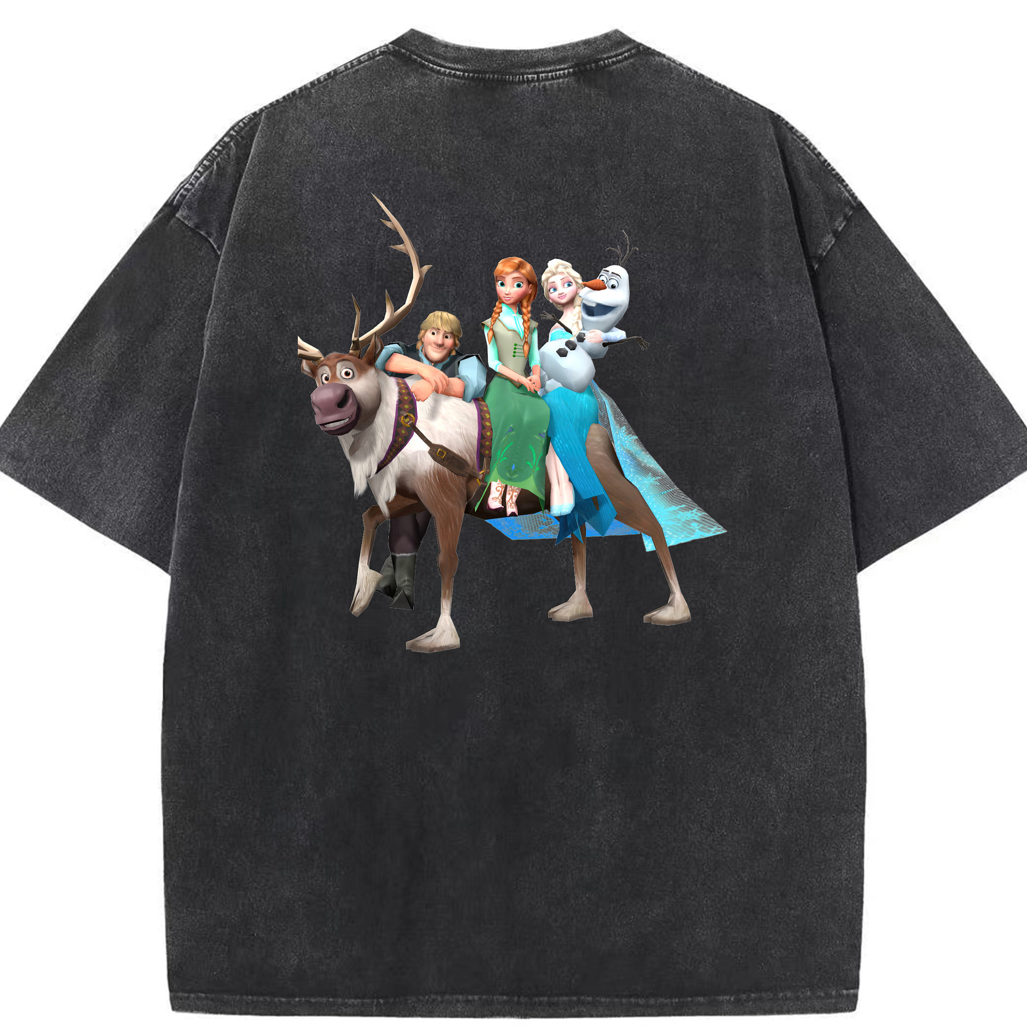 （画像用） アナと雪の女王 アンナ エルサ Frozen Anna Elsa 綿100% ヴィンテージ風 半袖Tシャツ（背面プリント）