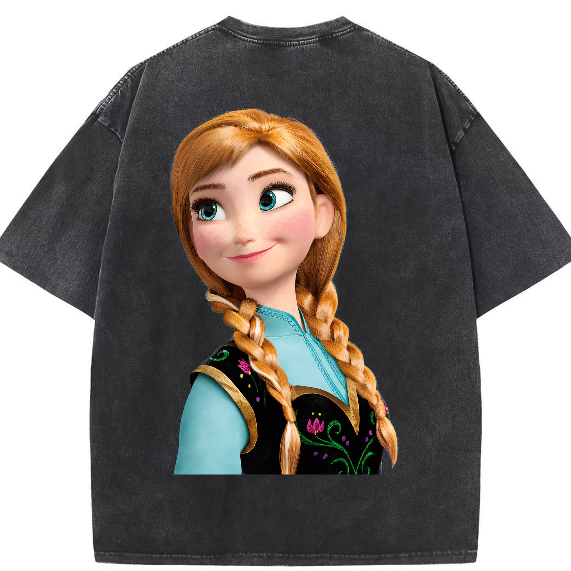 （画像用） アナと雪の女王 アンナ エルサ Frozen Anna Elsa 綿100% ヴィンテージ風 半袖Tシャツ（背面プリント）