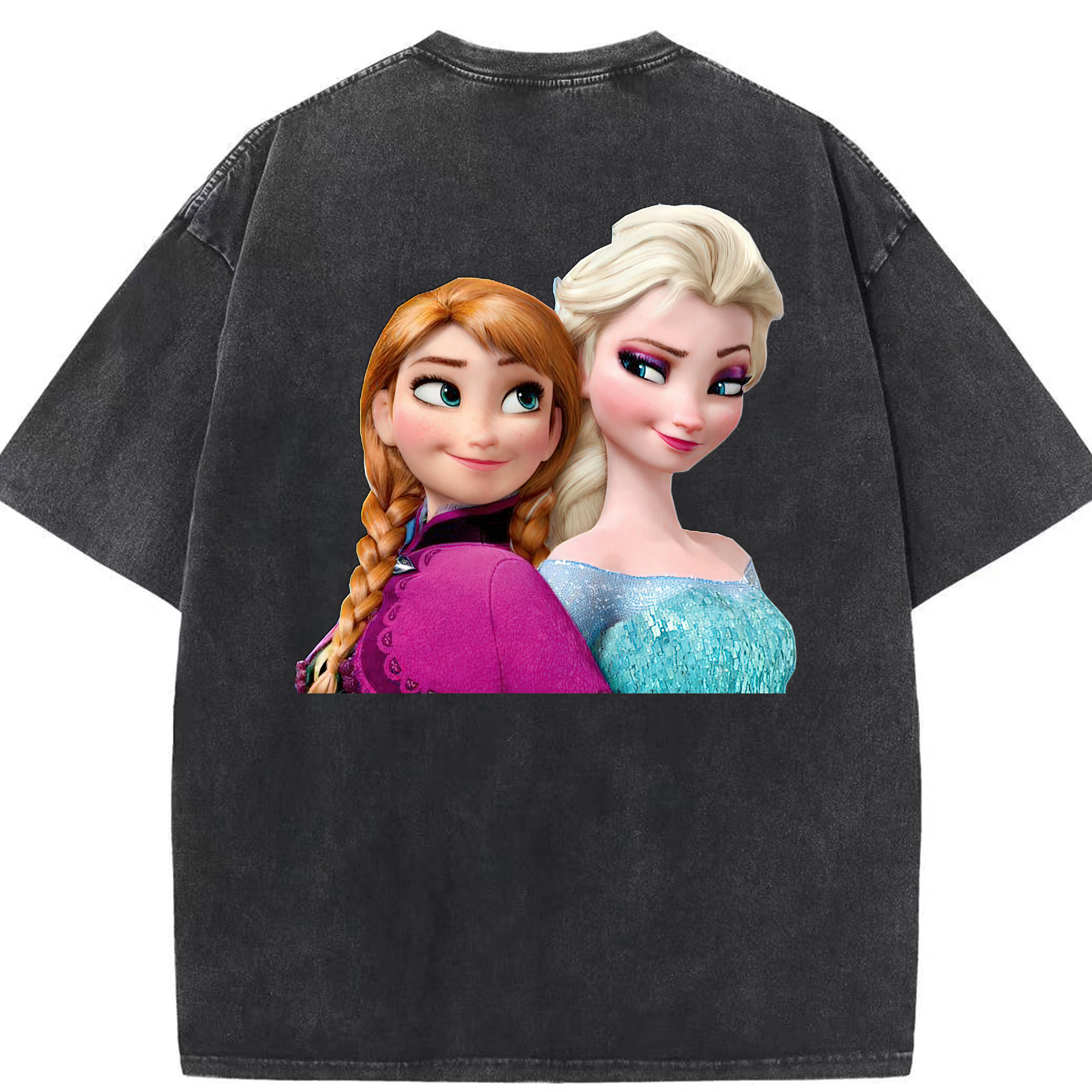 （画像用） アナと雪の女王 アンナ エルサ Frozen Anna Elsa 綿100% ヴィンテージ風 半袖Tシャツ（背面プリント）