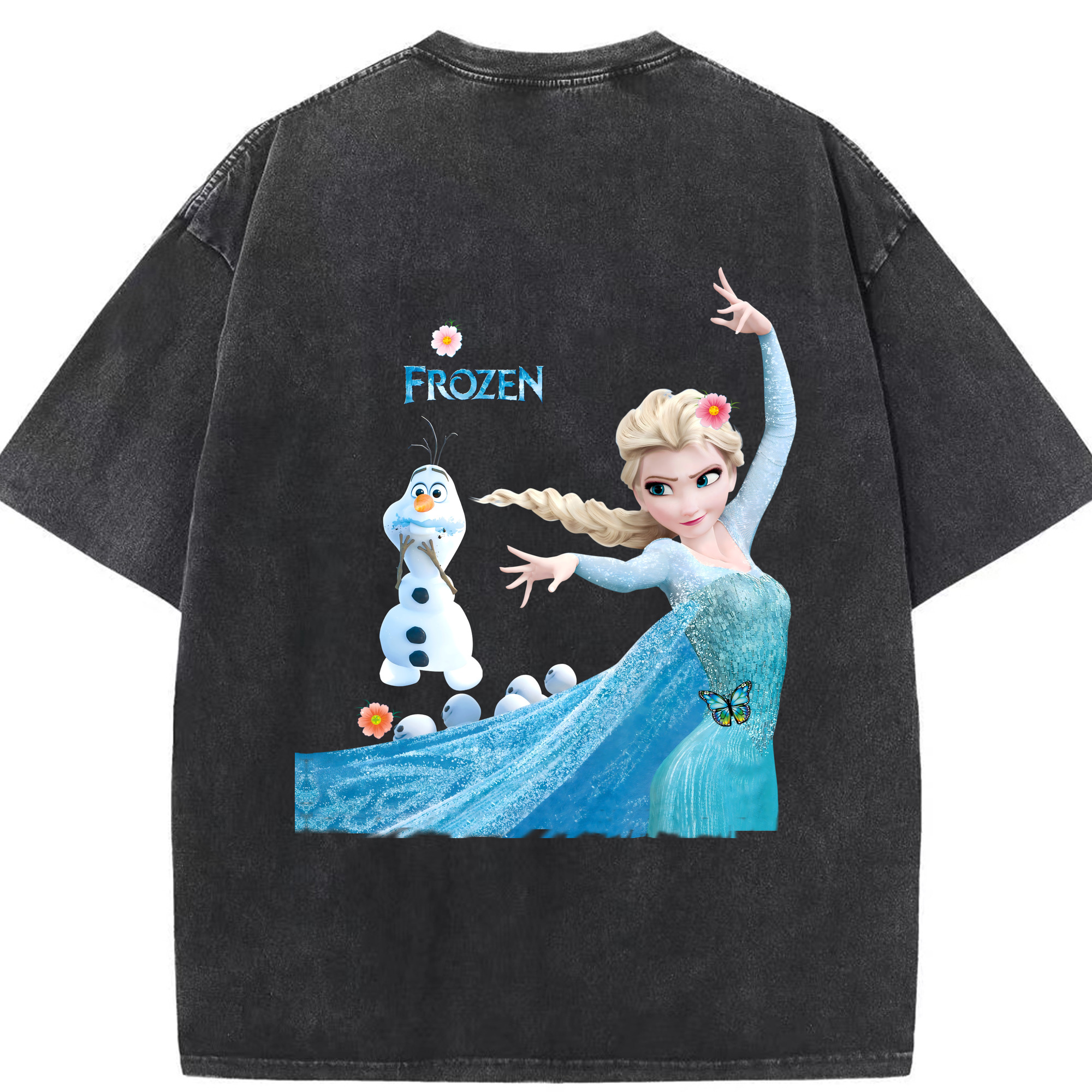 （画像用） アナと雪の女王 アンナ エルサ Frozen Anna Elsa 綿100% ヴィンテージ風 半袖Tシャツ（背面プリント）