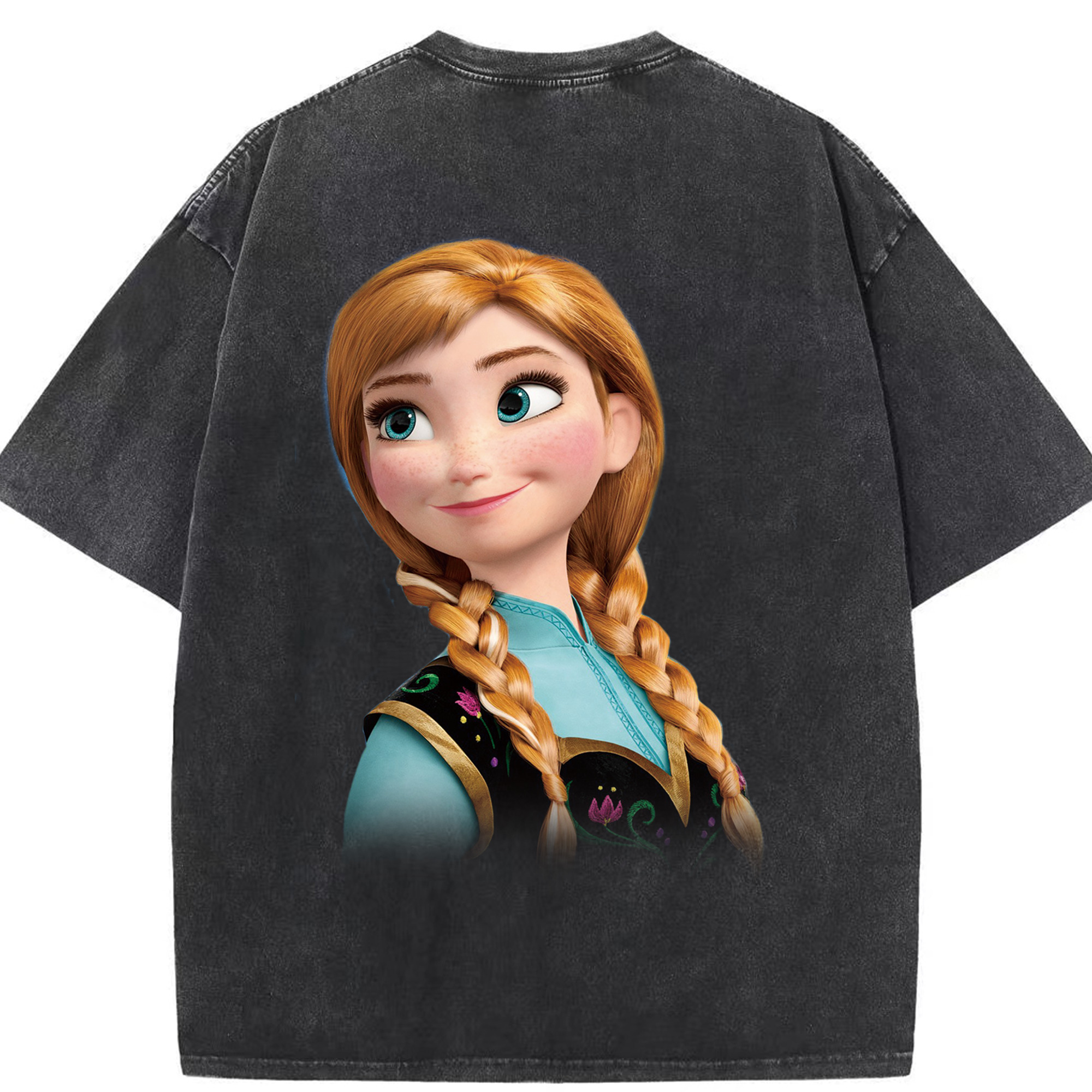 （画像用） アナと雪の女王 アンナ エルサ Frozen Anna Elsa 綿100% ヴィンテージ風 半袖Tシャツ（背面プリント）