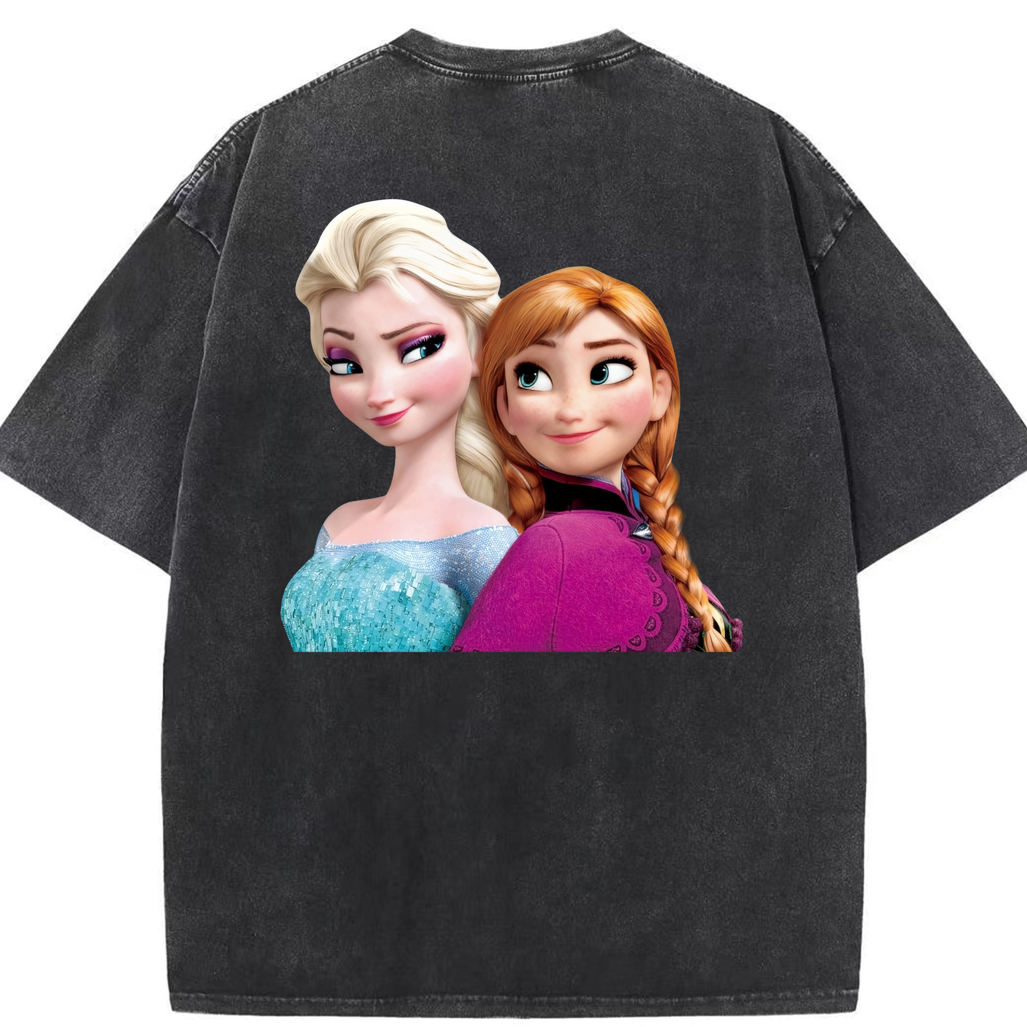 （画像用） アナと雪の女王 アンナ エルサ Frozen Anna Elsa 綿100% ヴィンテージ風 半袖Tシャツ（背面プリント）