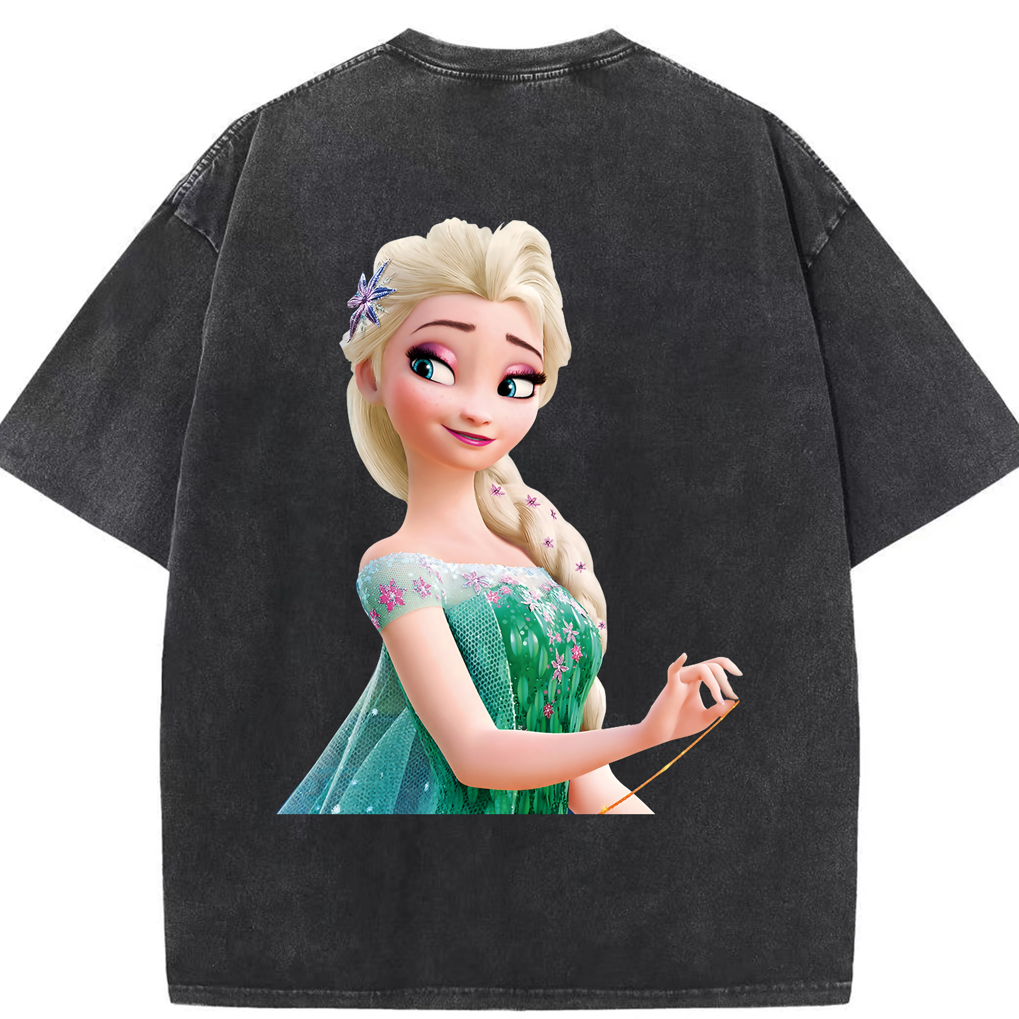 （画像用） アナと雪の女王 アンナ エルサ Frozen Anna Elsa 綿100% ヴィンテージ風 半袖Tシャツ（背面プリント）