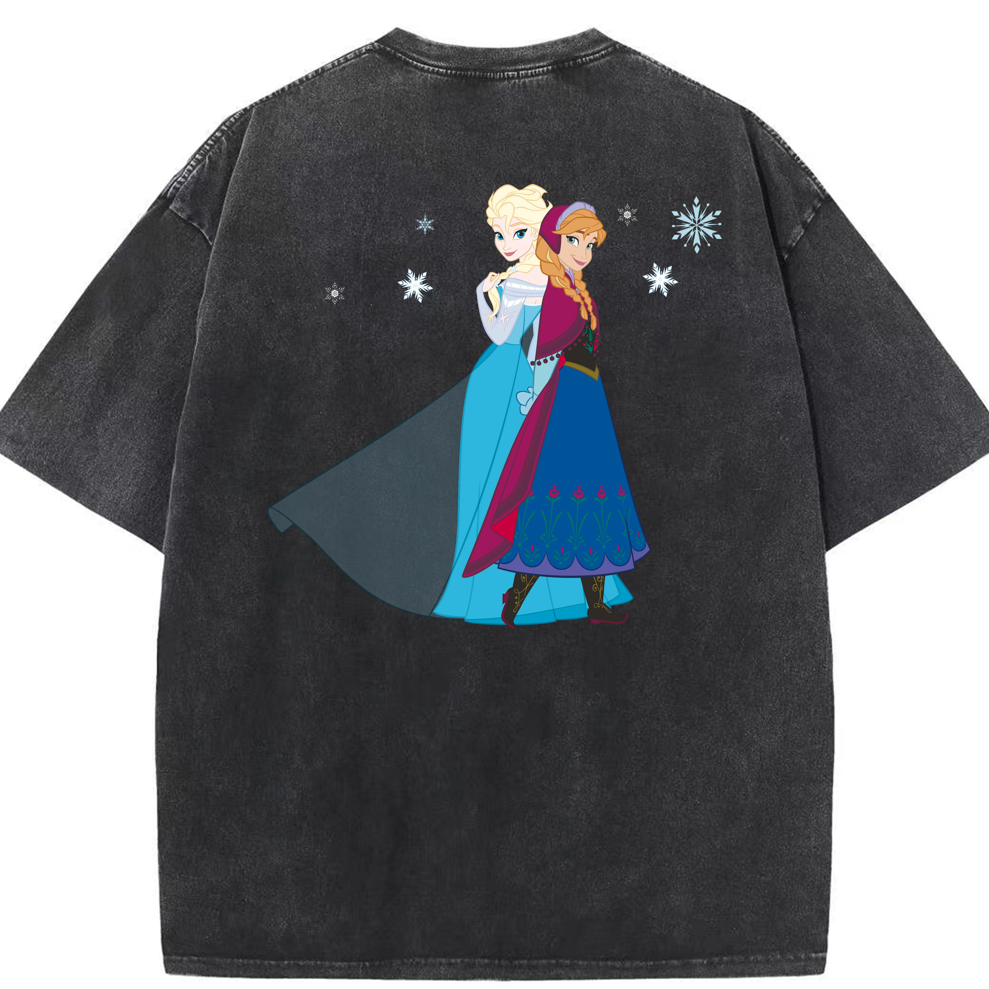 （画像用） アナと雪の女王 アンナ エルサ Frozen Anna Elsa 綿100% ヴィンテージ風 半袖Tシャツ（背面プリント）