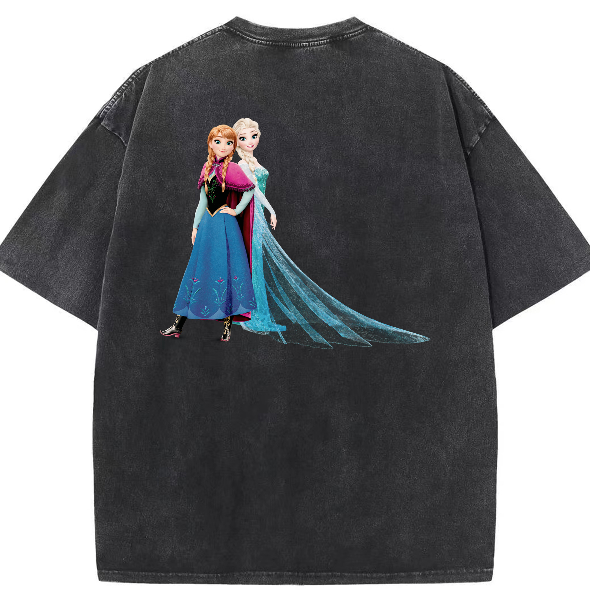 （画像用） アナと雪の女王 アンナ エルサ Frozen Anna Elsa 綿100% ヴィンテージ風 半袖Tシャツ（背面プリント）