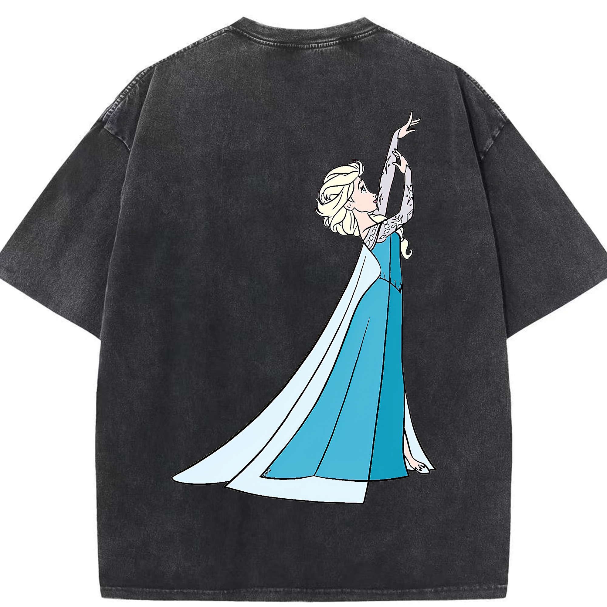 （画像用） アナと雪の女王 アンナ エルサ Frozen Anna Elsa 綿100% ヴィンテージ風 半袖Tシャツ（背面プリント）