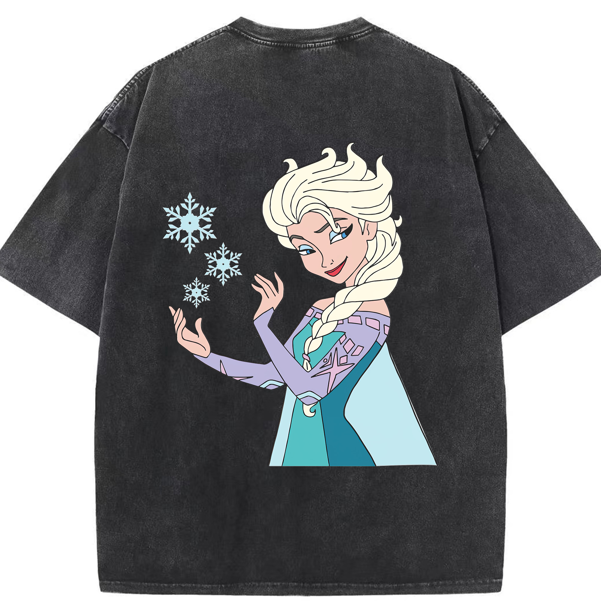 （画像用） アナと雪の女王 アンナ エルサ Frozen Anna Elsa 綿100% ヴィンテージ風 半袖Tシャツ（背面プリント）