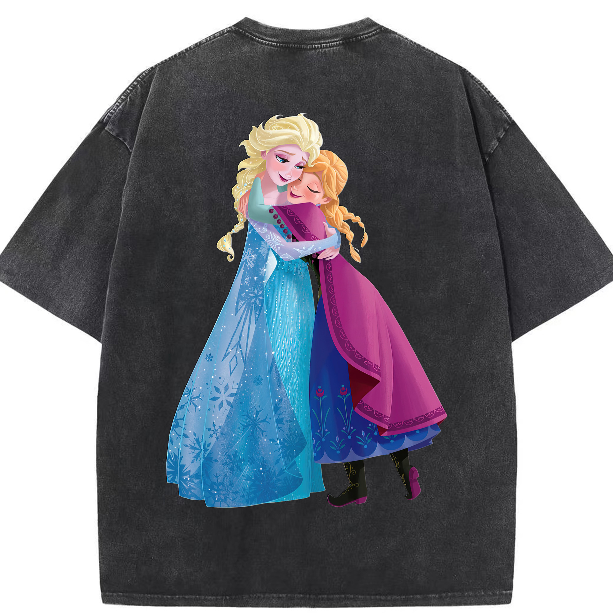 （画像用） アナと雪の女王 アンナ エルサ Frozen Anna Elsa 綿100% ヴィンテージ風 半袖Tシャツ（背面プリント）