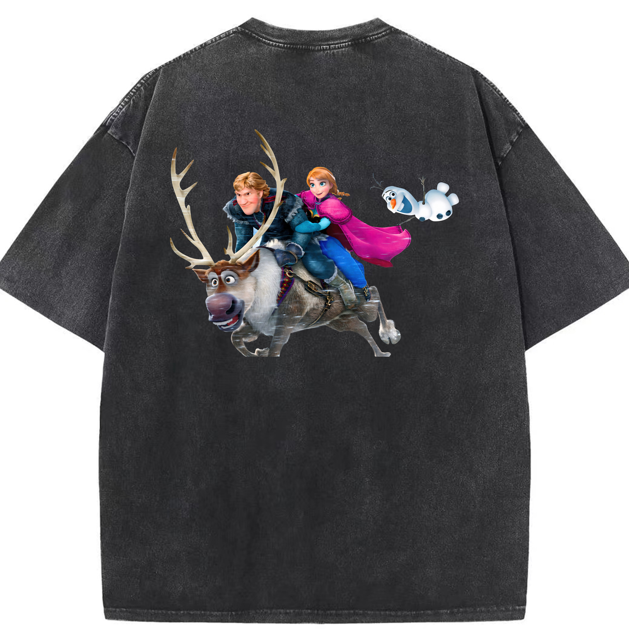 （画像用） アナと雪の女王 アンナ エルサ Frozen Anna Elsa 綿100% ヴィンテージ風 半袖Tシャツ（背面プリント）