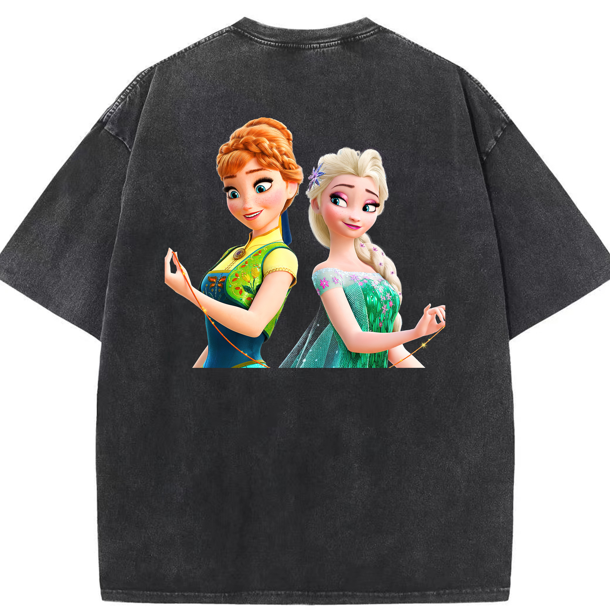 （画像用） アナと雪の女王 アンナ エルサ Frozen Anna Elsa 綿100% ヴィンテージ風 半袖Tシャツ（背面プリント）