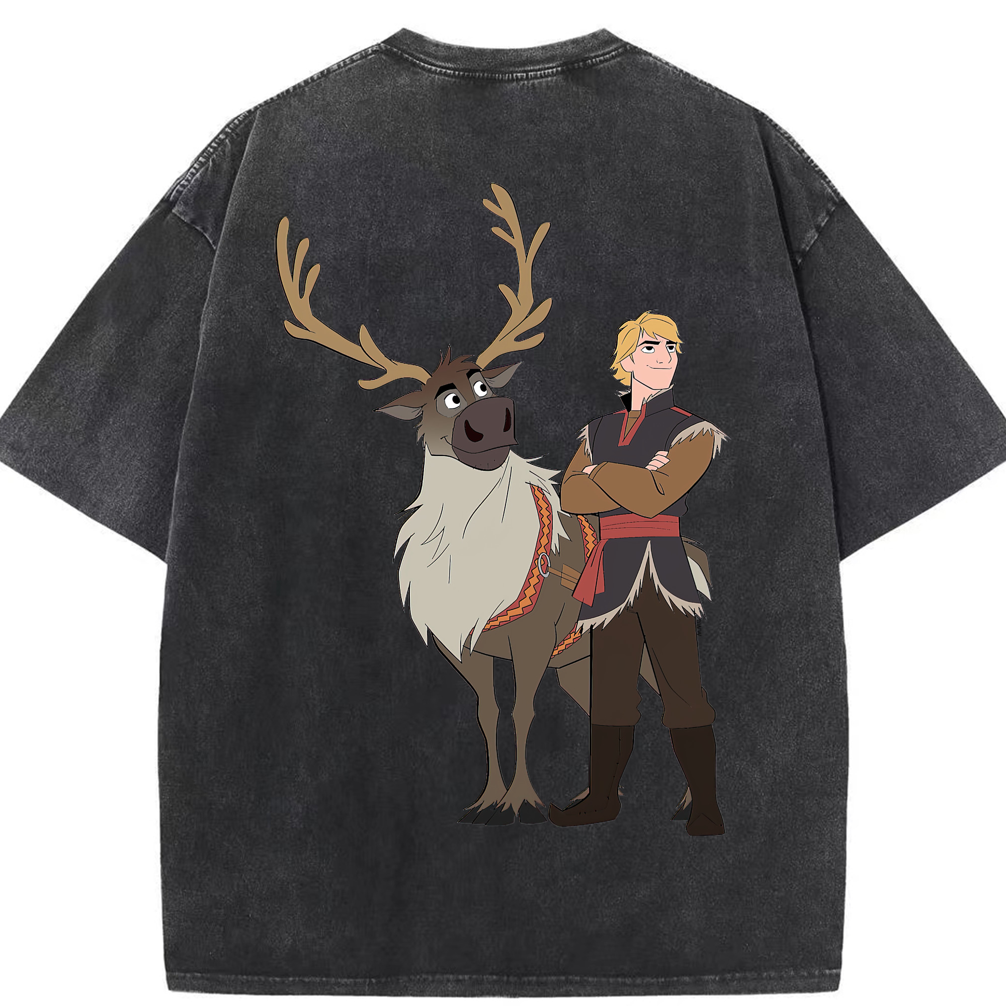 （画像用） アナと雪の女王 アンナ エルサ Frozen Anna Elsa 綿100% ヴィンテージ風 半袖Tシャツ（背面プリント）