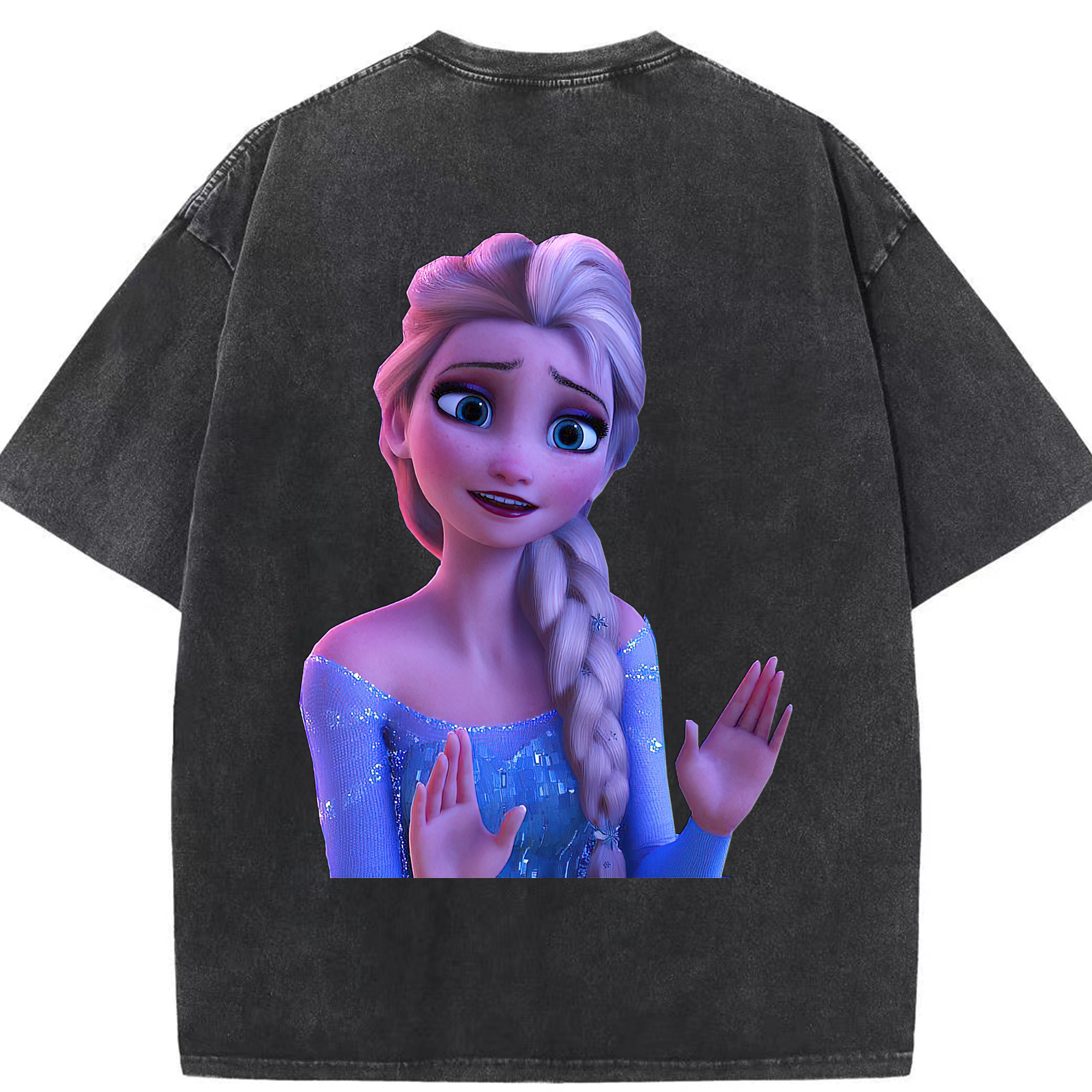 （画像用） アナと雪の女王 アンナ エルサ Frozen Anna Elsa 綿100% ヴィンテージ風 半袖Tシャツ（背面プリント）